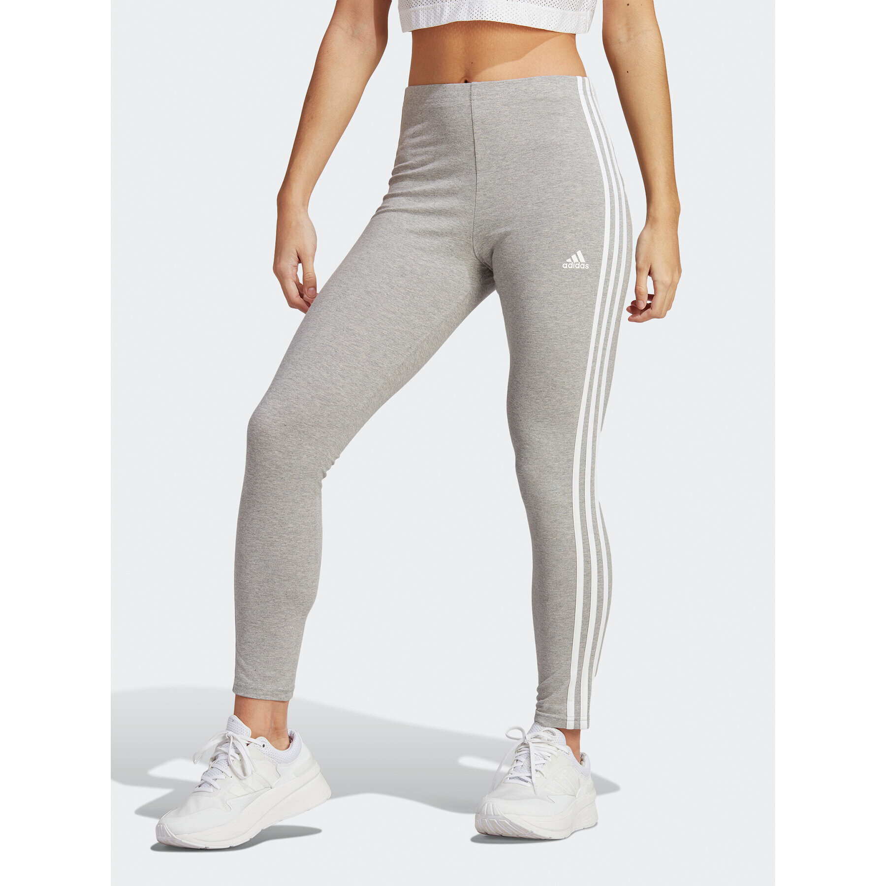 adidas Colanți Essentials 3-Stripes High-Waisted Single Jersey Leggings IC7152 Gri - Pled.ro