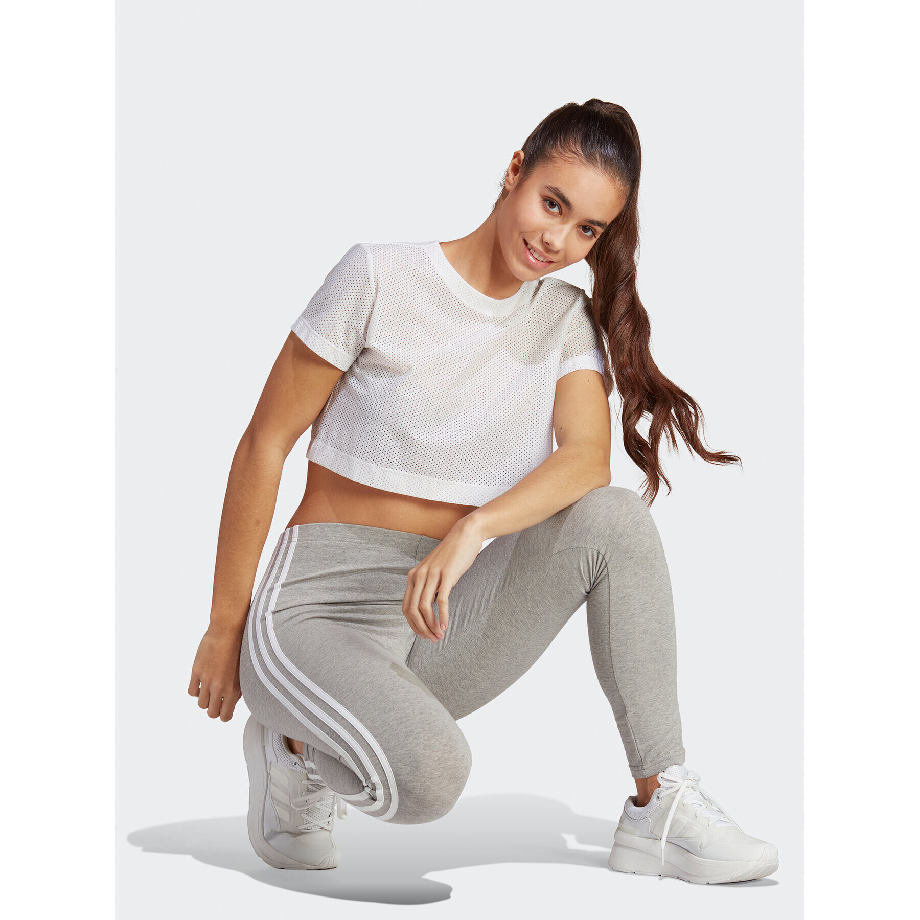 adidas Colanți Essentials 3-Stripes High-Waisted Single Jersey Leggings IC7152 Gri - Pled.ro