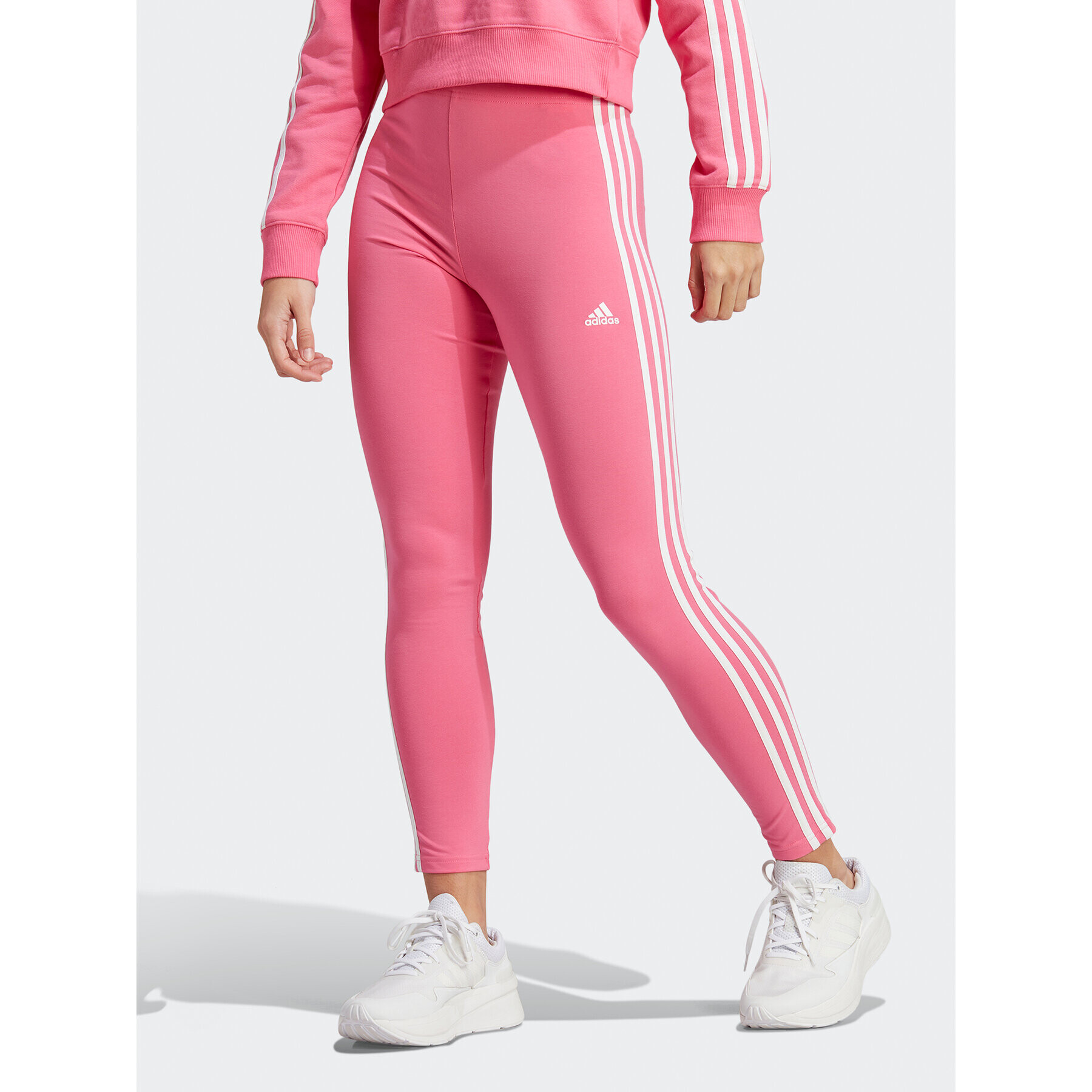 adidas Colanți Essentials 3-Stripes High-Waisted Single Jersey Leggings IC7154 Roz - Pled.ro