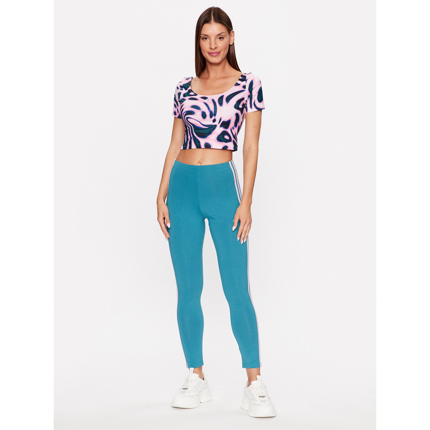 adidas Colanți Essentials 3-Stripes High-Waisted Single Jersey Leggings IL3378 Turcoaz - Pled.ro