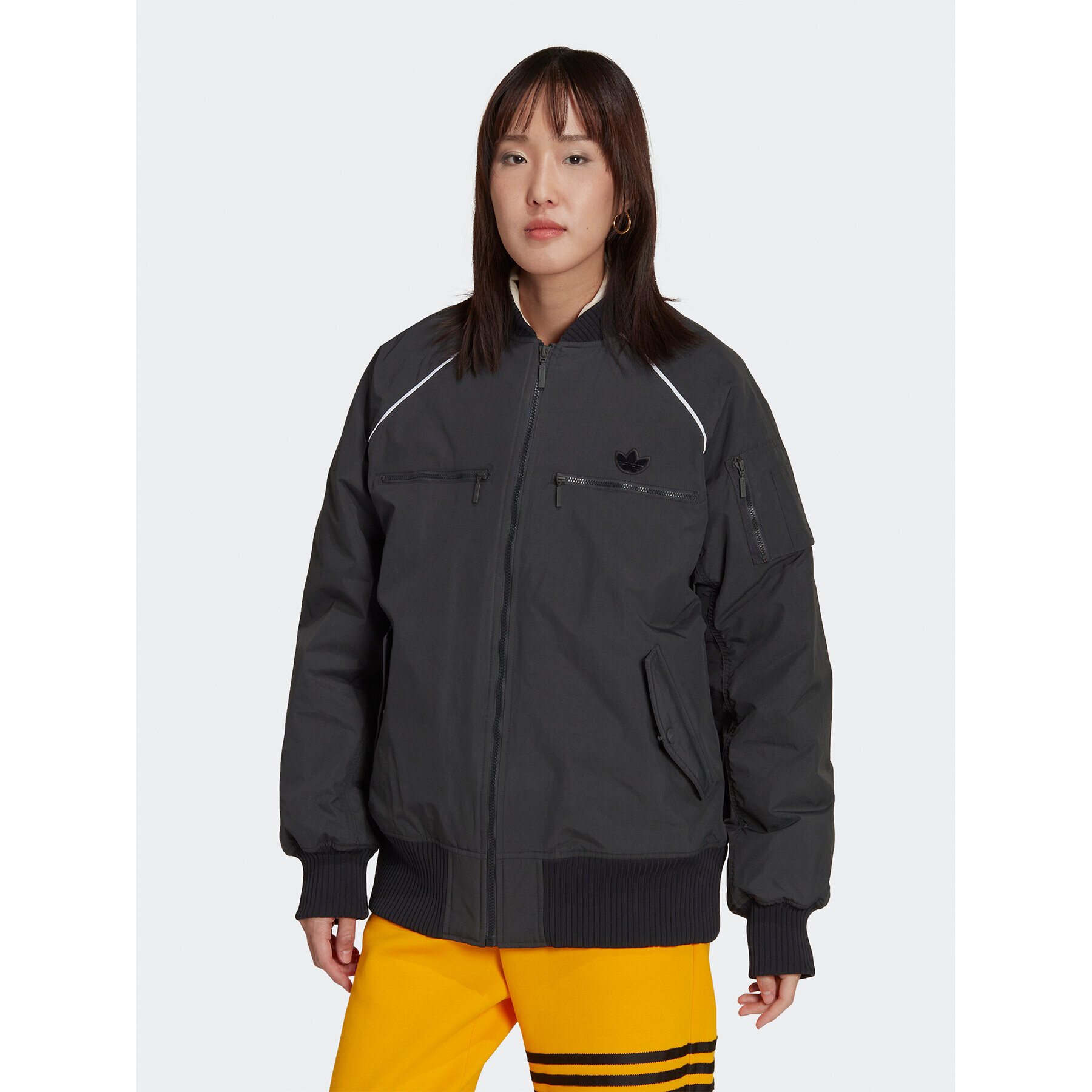 adidas Geacă bomber HK5233 Gri Oversize - Pled.ro