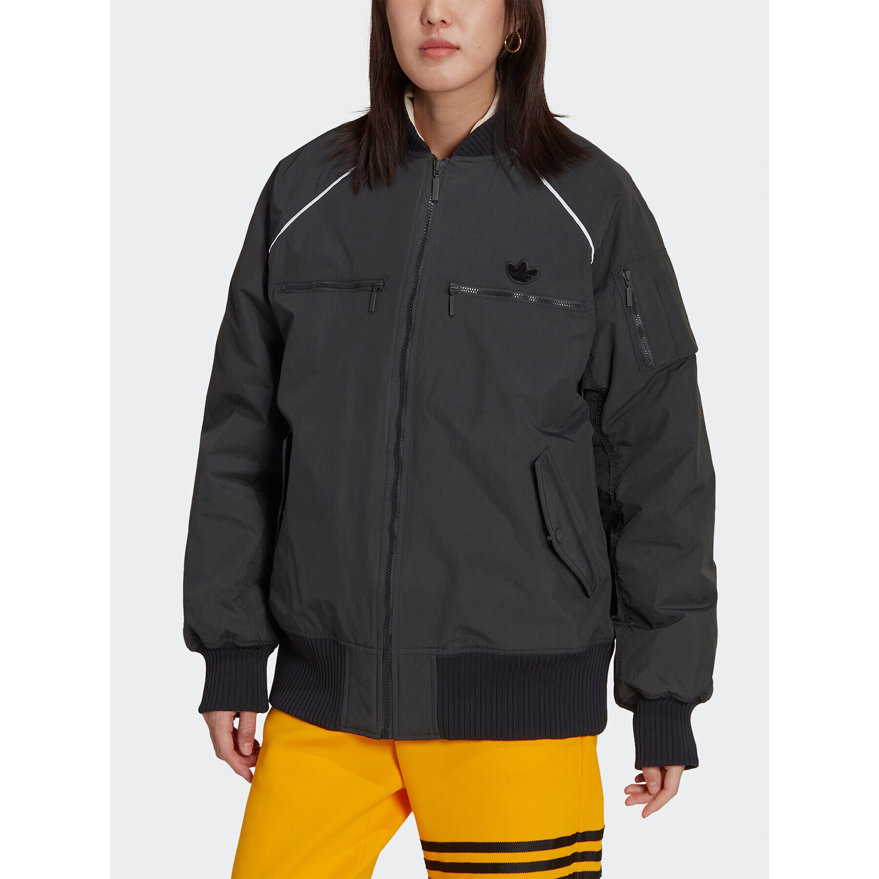 adidas Geacă bomber HK5233 Gri Oversize - Pled.ro