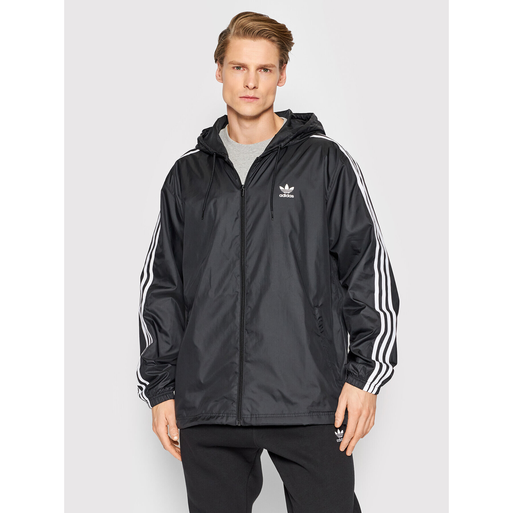 adidas Geacă de vânt adicolor 3-Stripes HB9489 Negru Loose Fit - Pled.ro