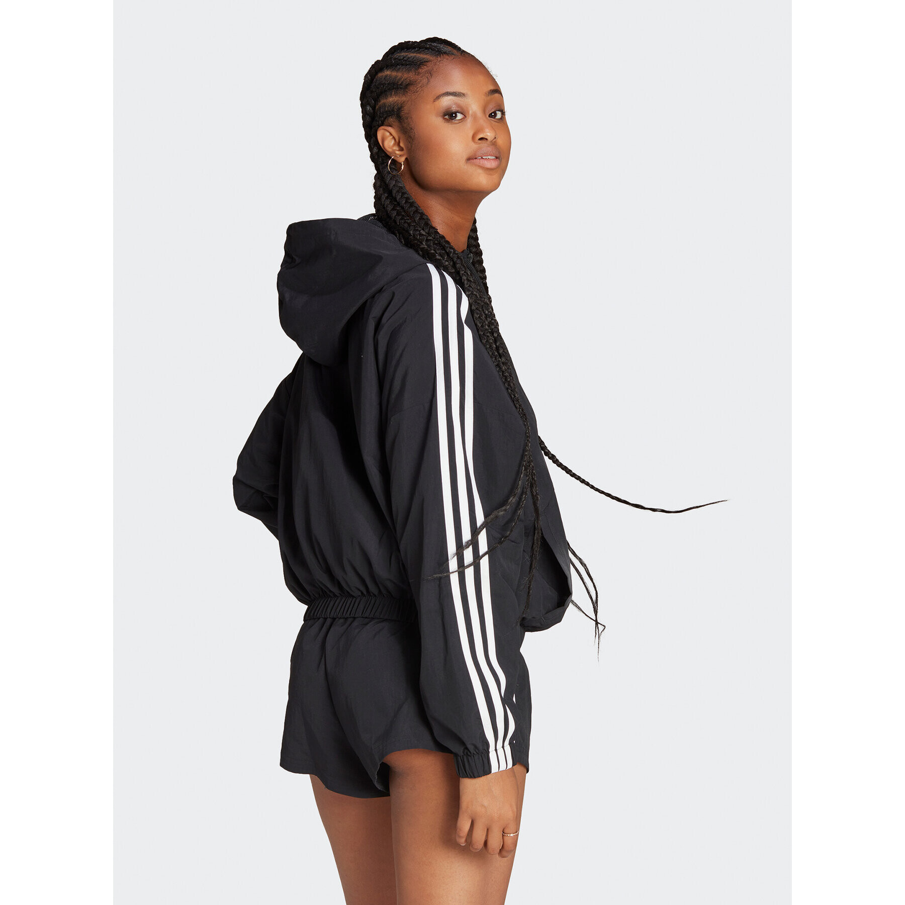 adidas Geacă de vânt Essentials 3-Stripes Woven Windbreaker HT3399 Negru Loose Fit - Pled.ro