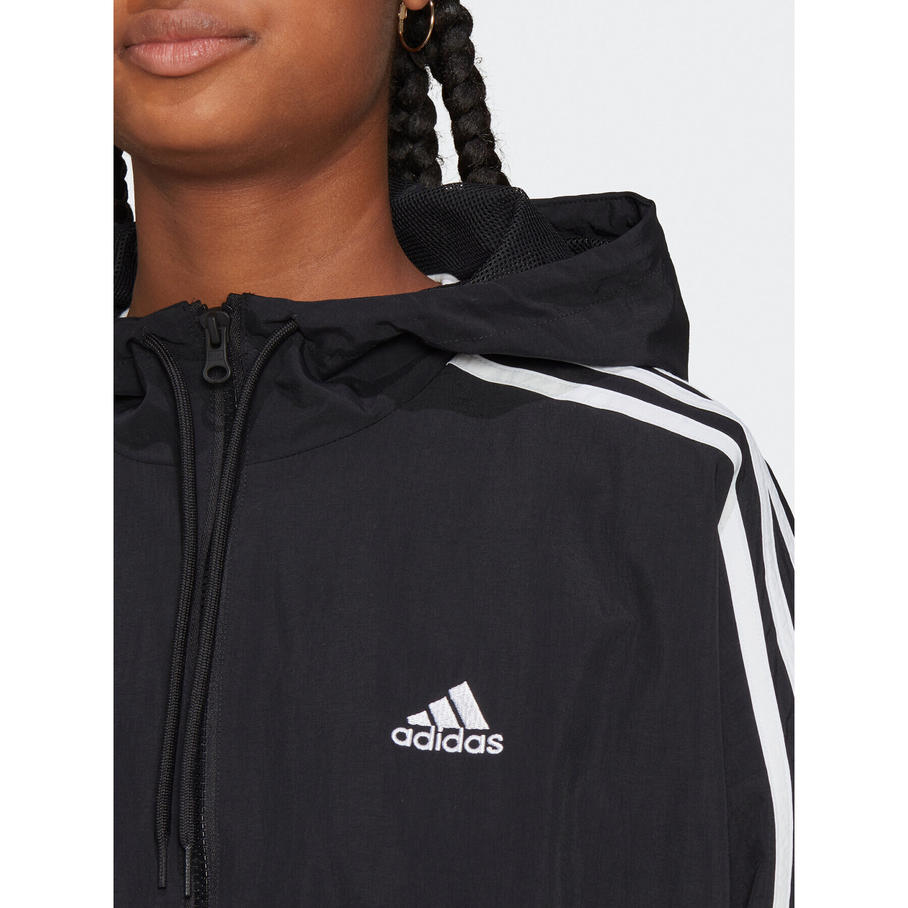 adidas Geacă de vânt Essentials 3-Stripes Woven Windbreaker HT3399 Negru Loose Fit - Pled.ro