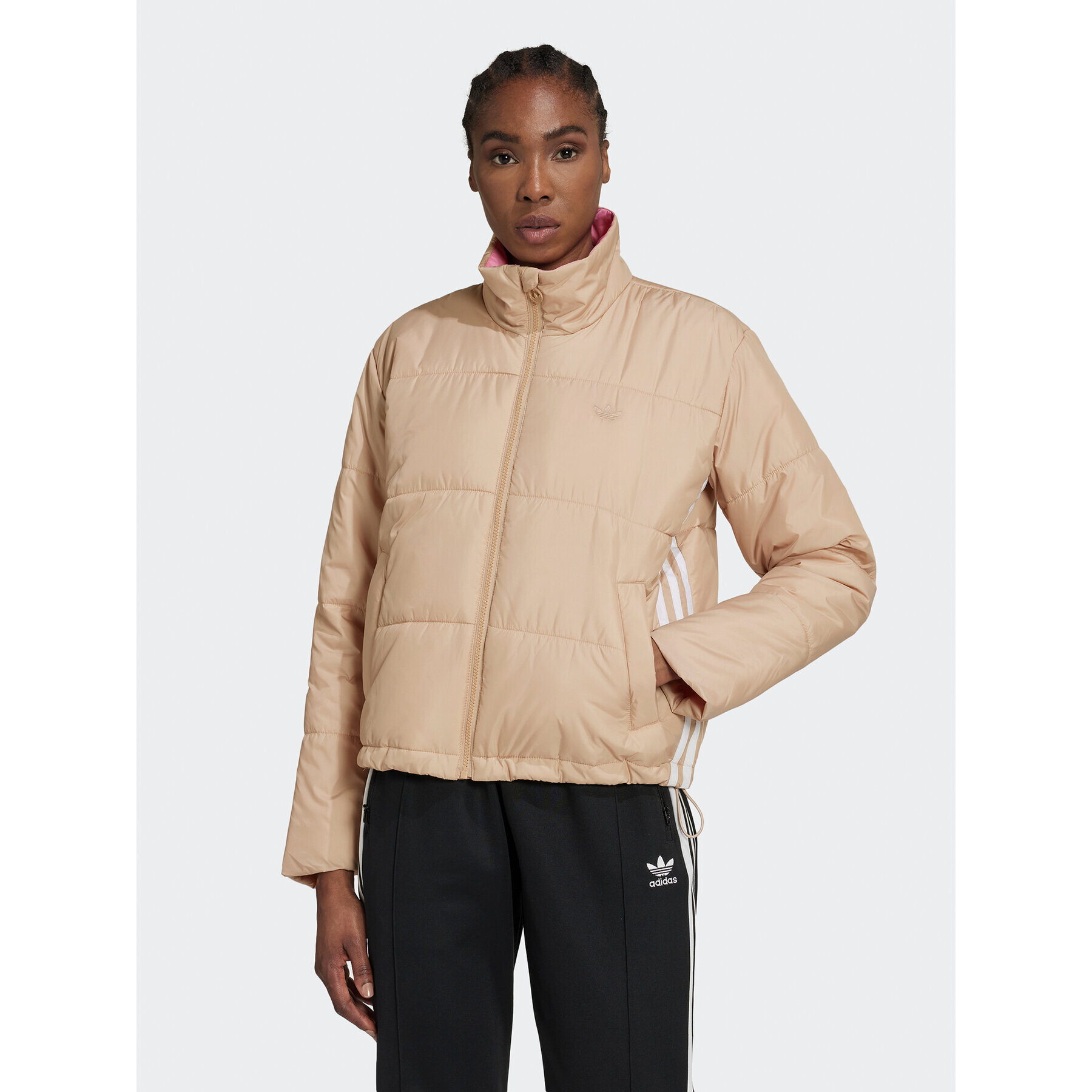 adidas Geacă Short Puffer Jacket HM2614 Bej Loose Fit - Pled.ro