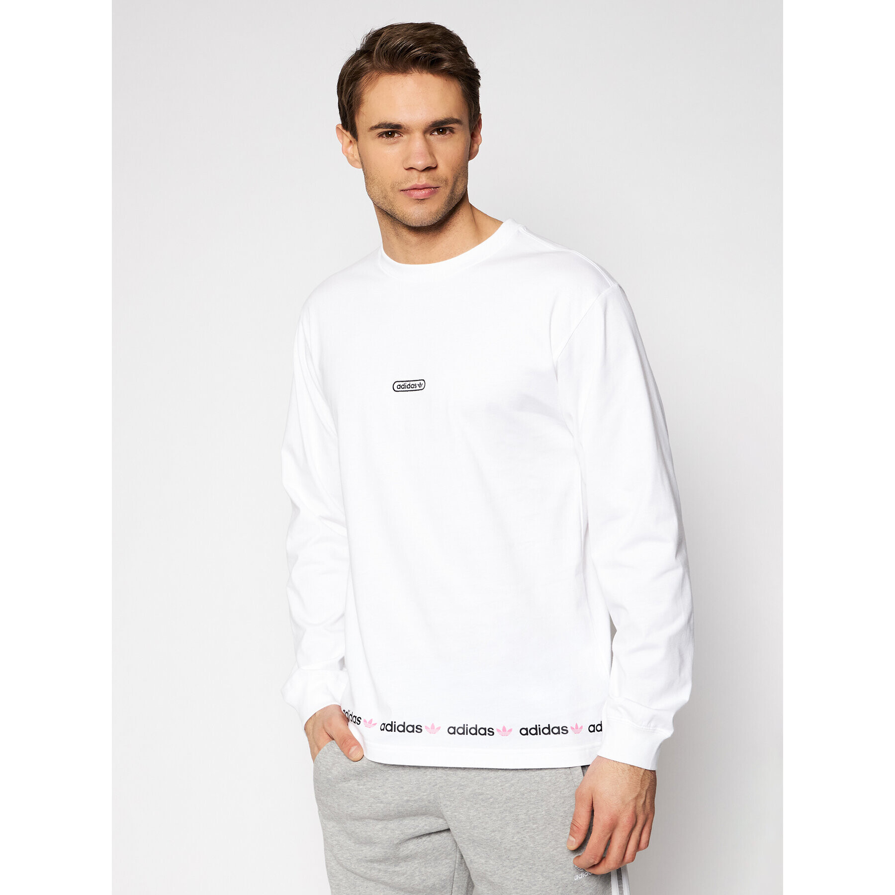 adidas Longsleeve Linear Repeat GN3880 Alb Regular Fit - Pled.ro