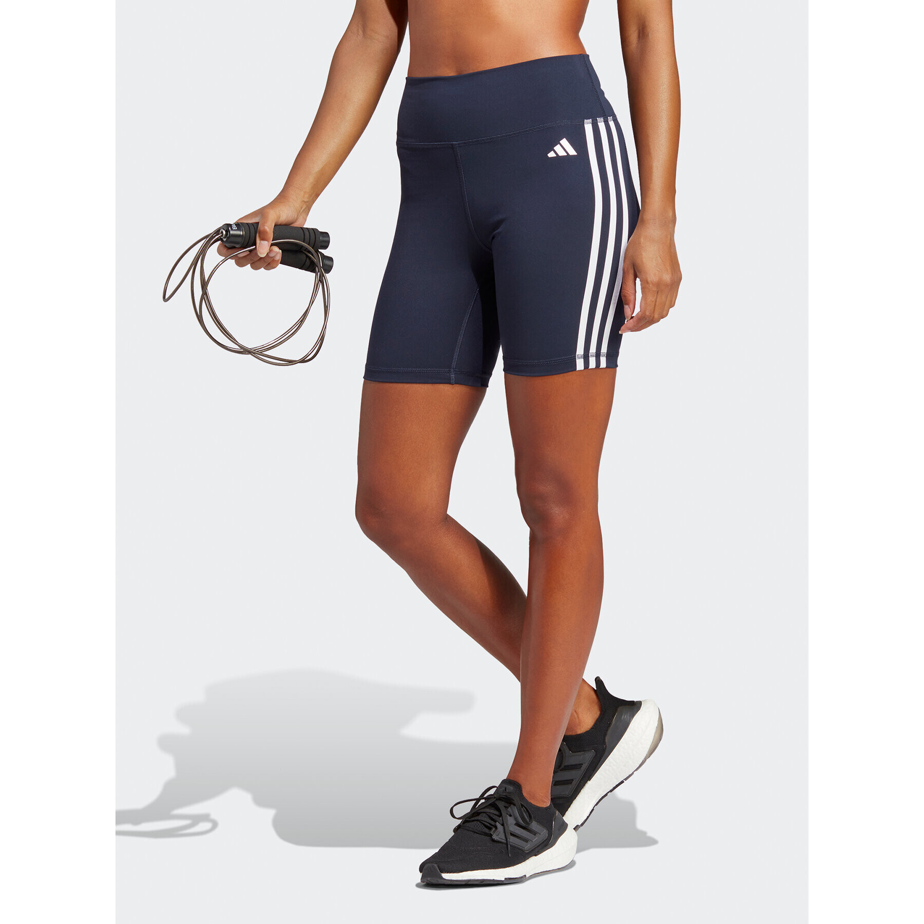 adidas Pantaloni scurți sport Training Essentials 3-Stripes High Waist Thighs Bleumarin Regular Fit - Pled.ro