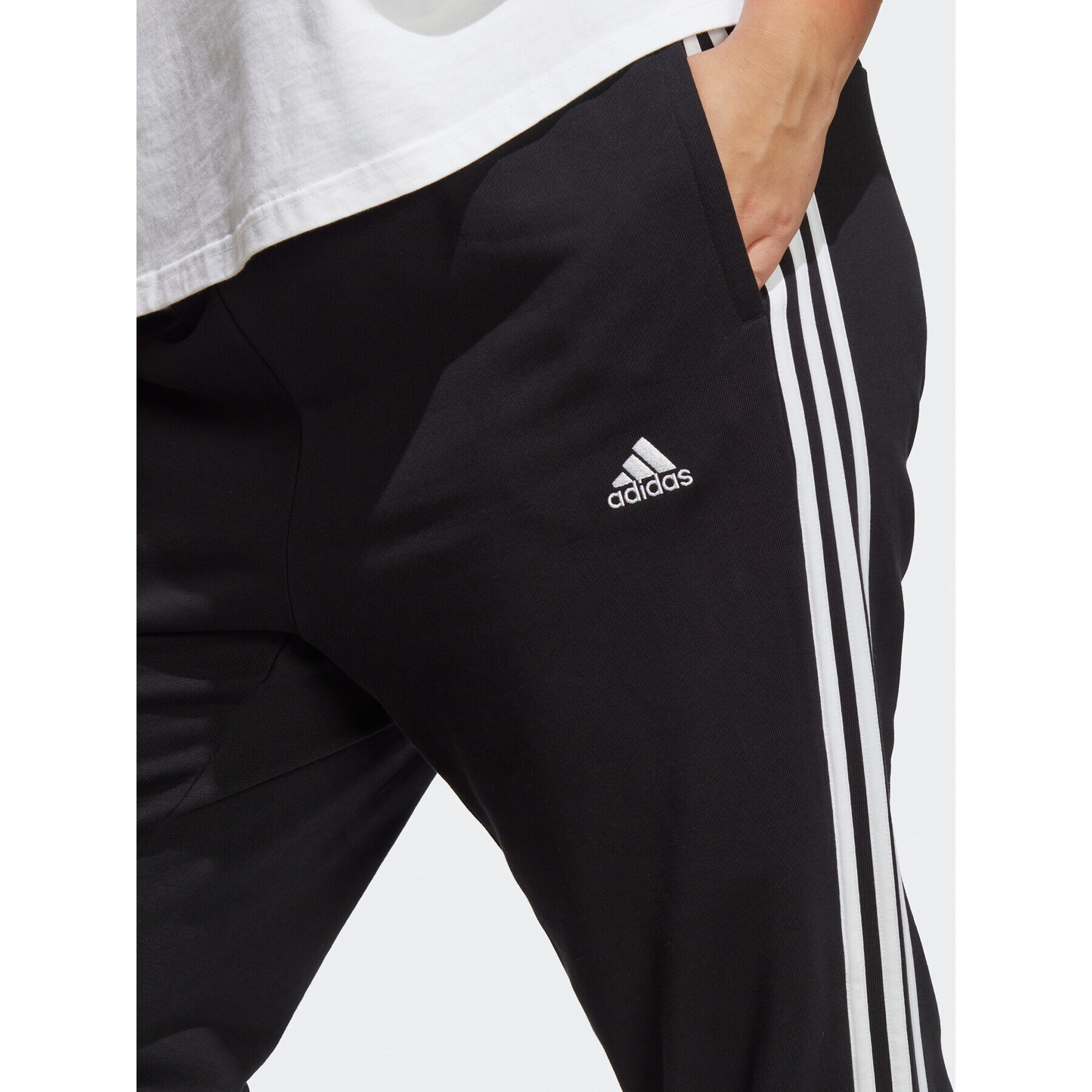 adidas Pantaloni trening Essentials 3-Stripes French Terry Cuffed Joggers (Plus Size) IB8745 Negru Slim Fit - Pled.ro