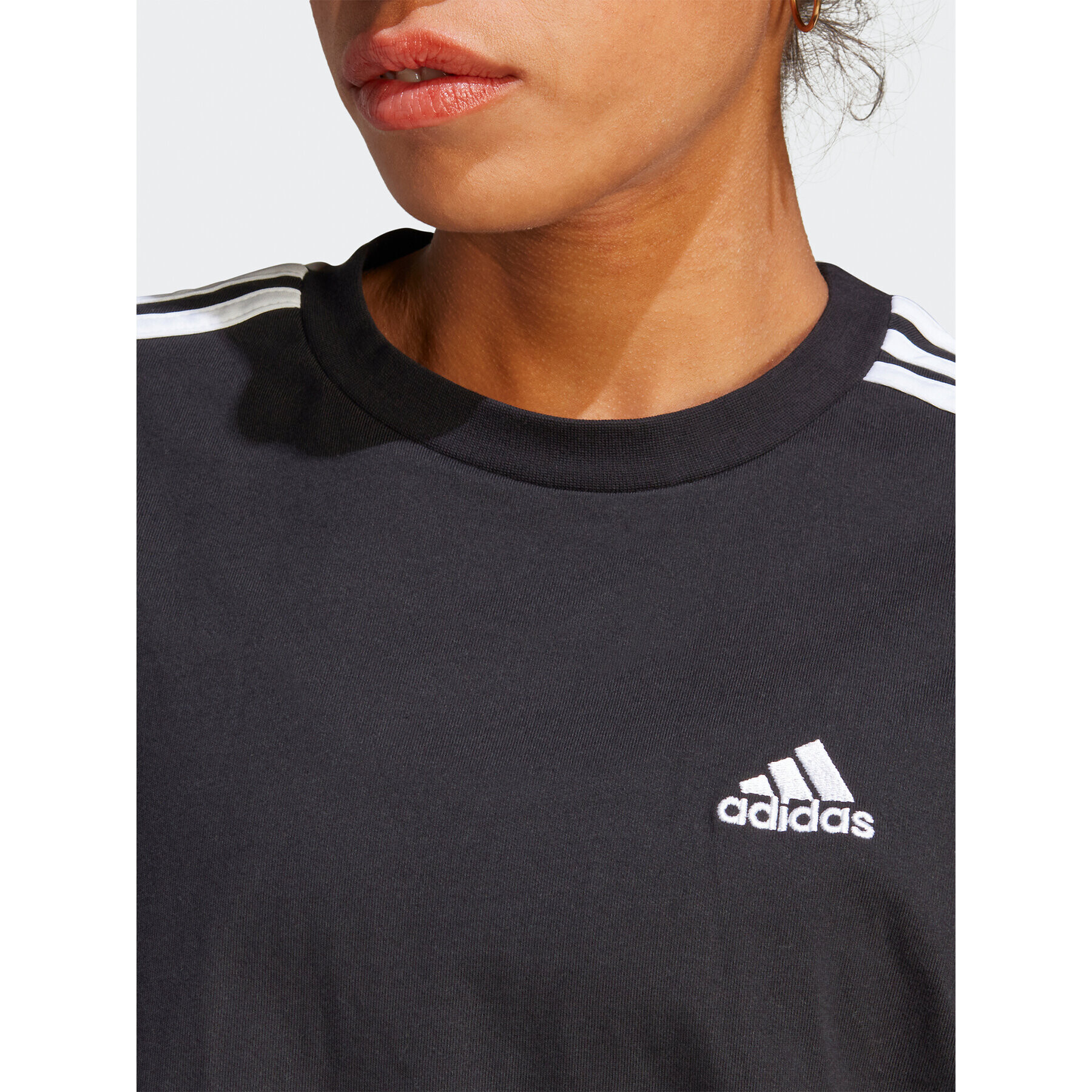 adidas Rochie de zi Essentials 3-Stripes Single Jersey Boyfriend Tee Dress HR4923 Negru Loose Fit - Pled.ro