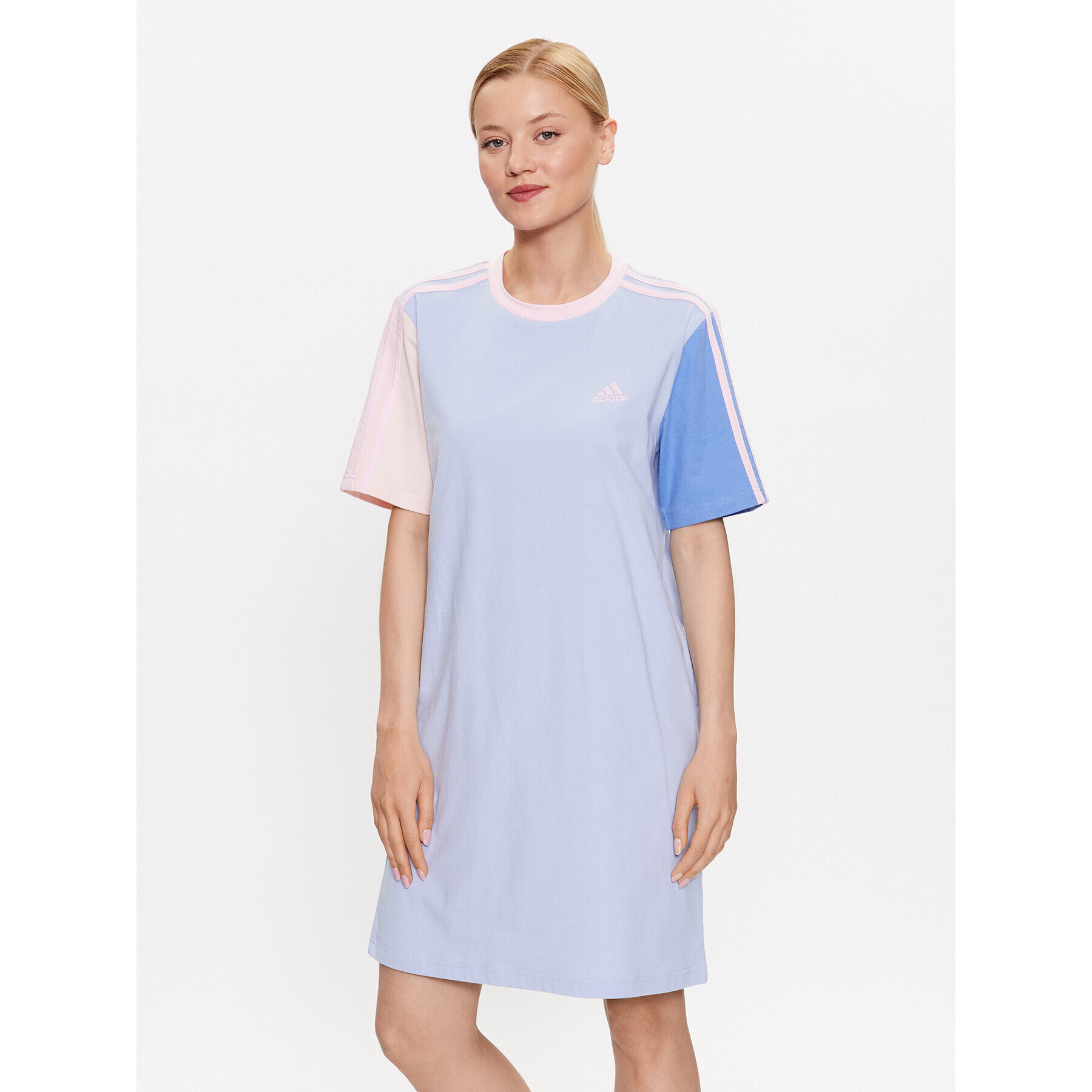 adidas Rochie de zi Essentials 3-Stripes Single Jersey Boyfriend Tee Dress IC1460 Albastru Loose Fit - Pled.ro