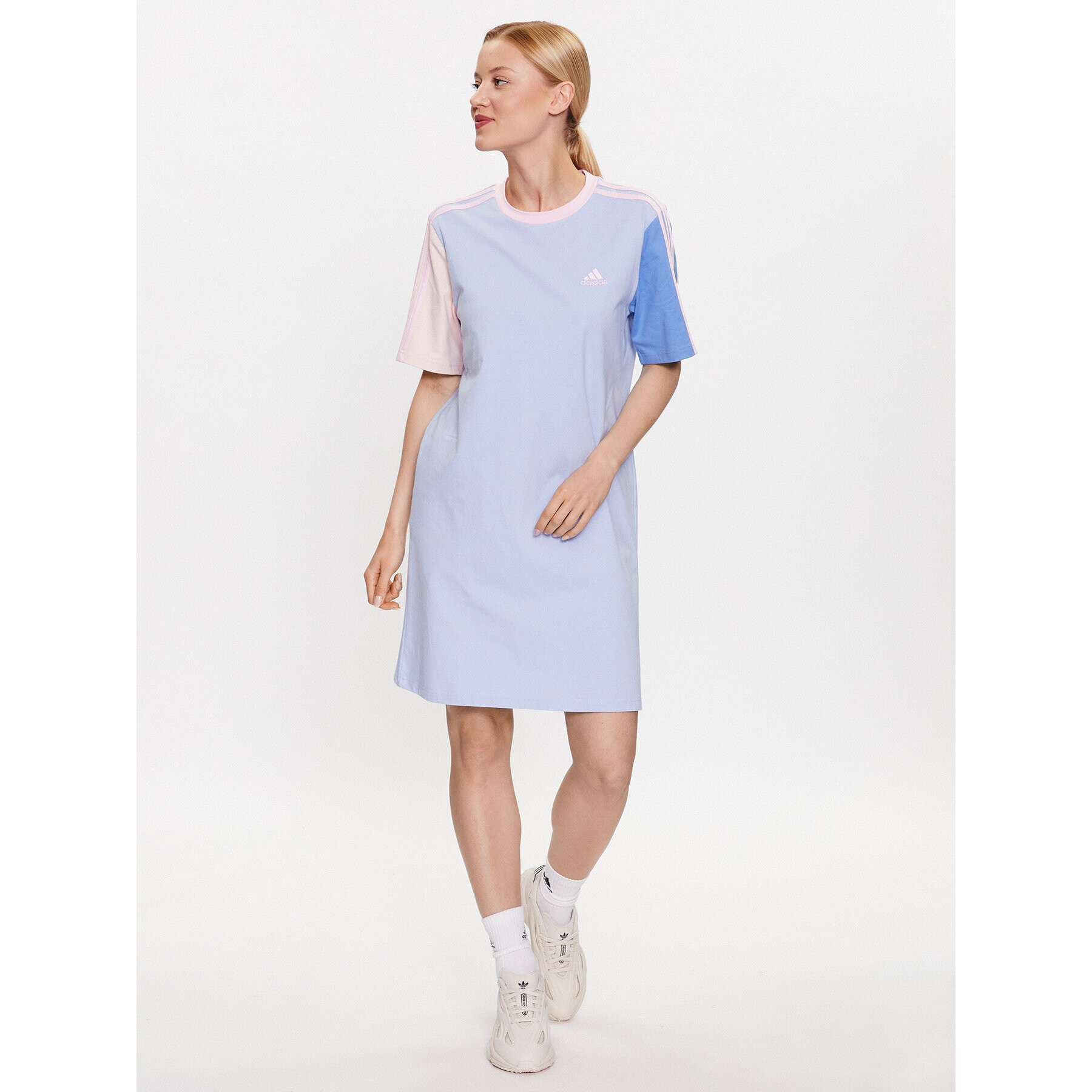 adidas Rochie de zi Essentials 3-Stripes Single Jersey Boyfriend Tee Dress IC1460 Albastru Loose Fit - Pled.ro