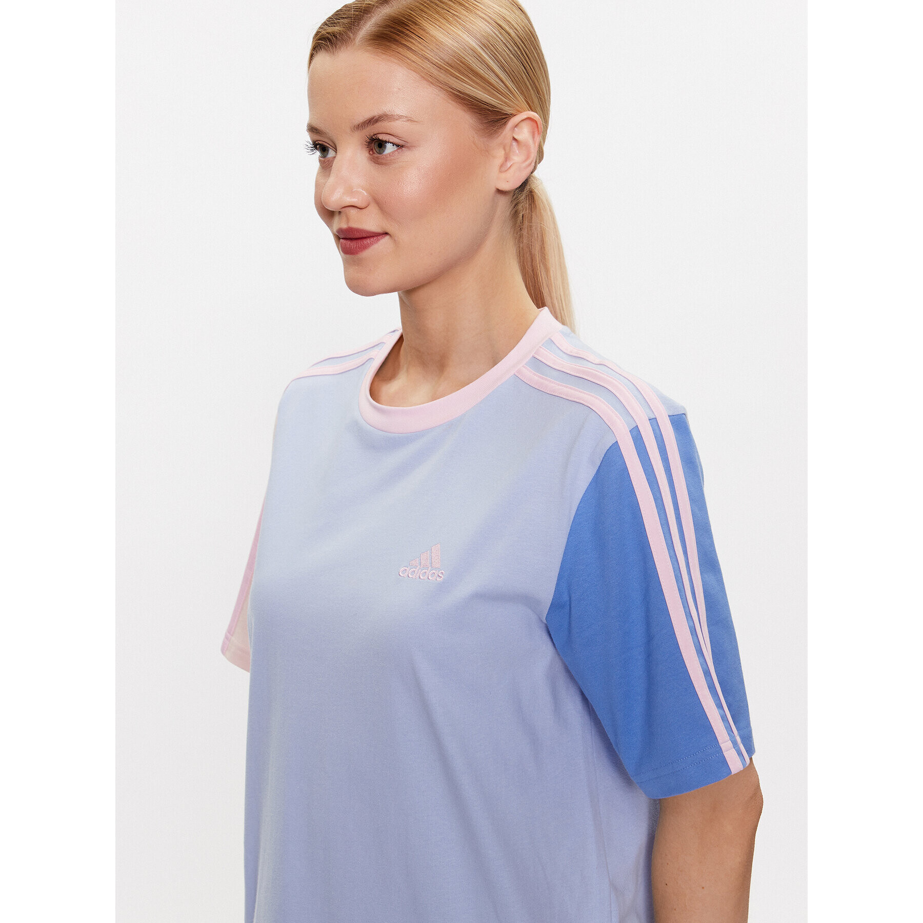 adidas Rochie de zi Essentials 3-Stripes Single Jersey Boyfriend Tee Dress IC1460 Albastru Loose Fit - Pled.ro