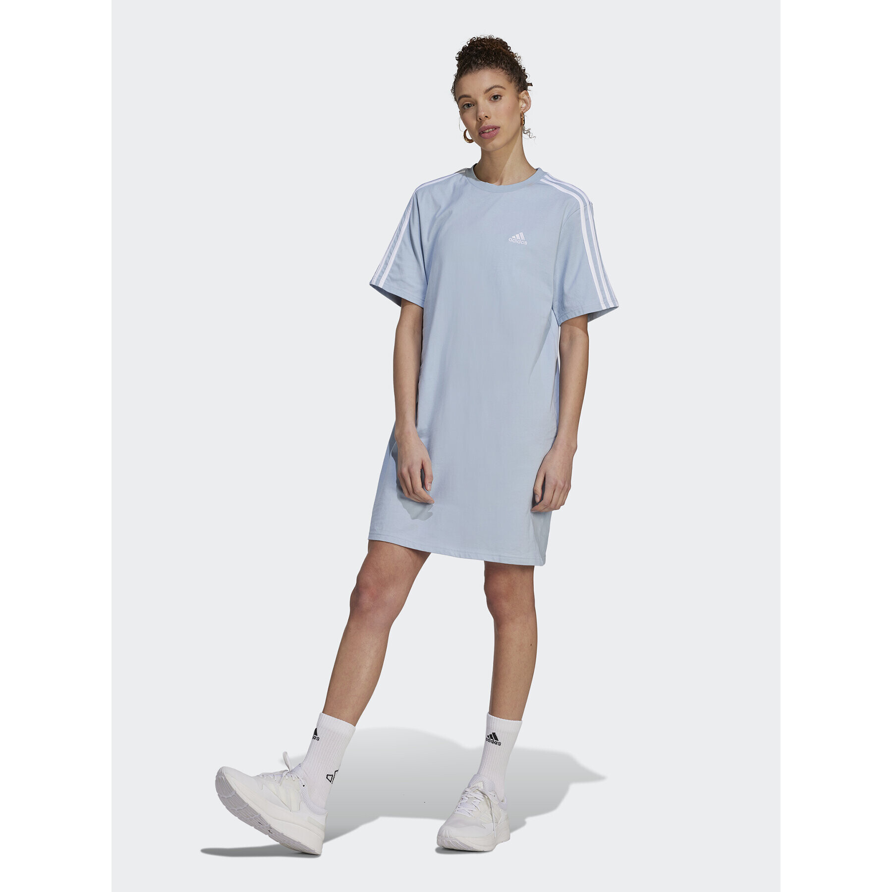 adidas Rochie de zi Essentials 3-Stripes Single Jersey Boyfriend Tee Dress IL3315 Albastru Loose Fit - Pled.ro