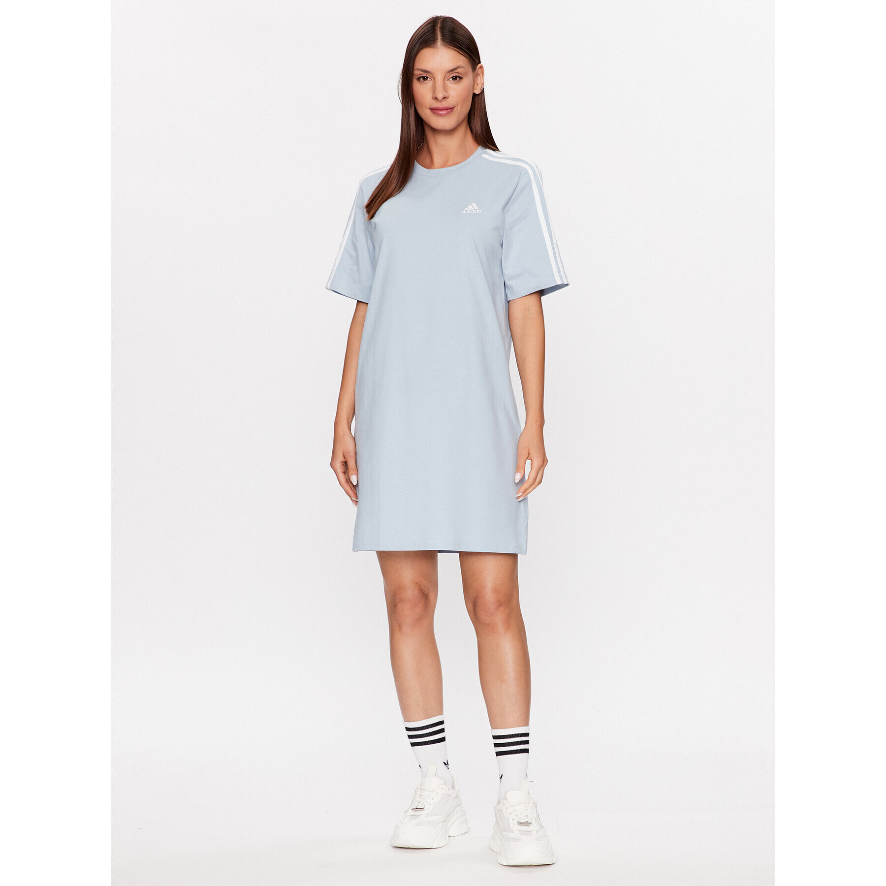 adidas Rochie de zi Essentials 3-Stripes Single Jersey Boyfriend Tee Dress IL3315 Albastru Loose Fit - Pled.ro