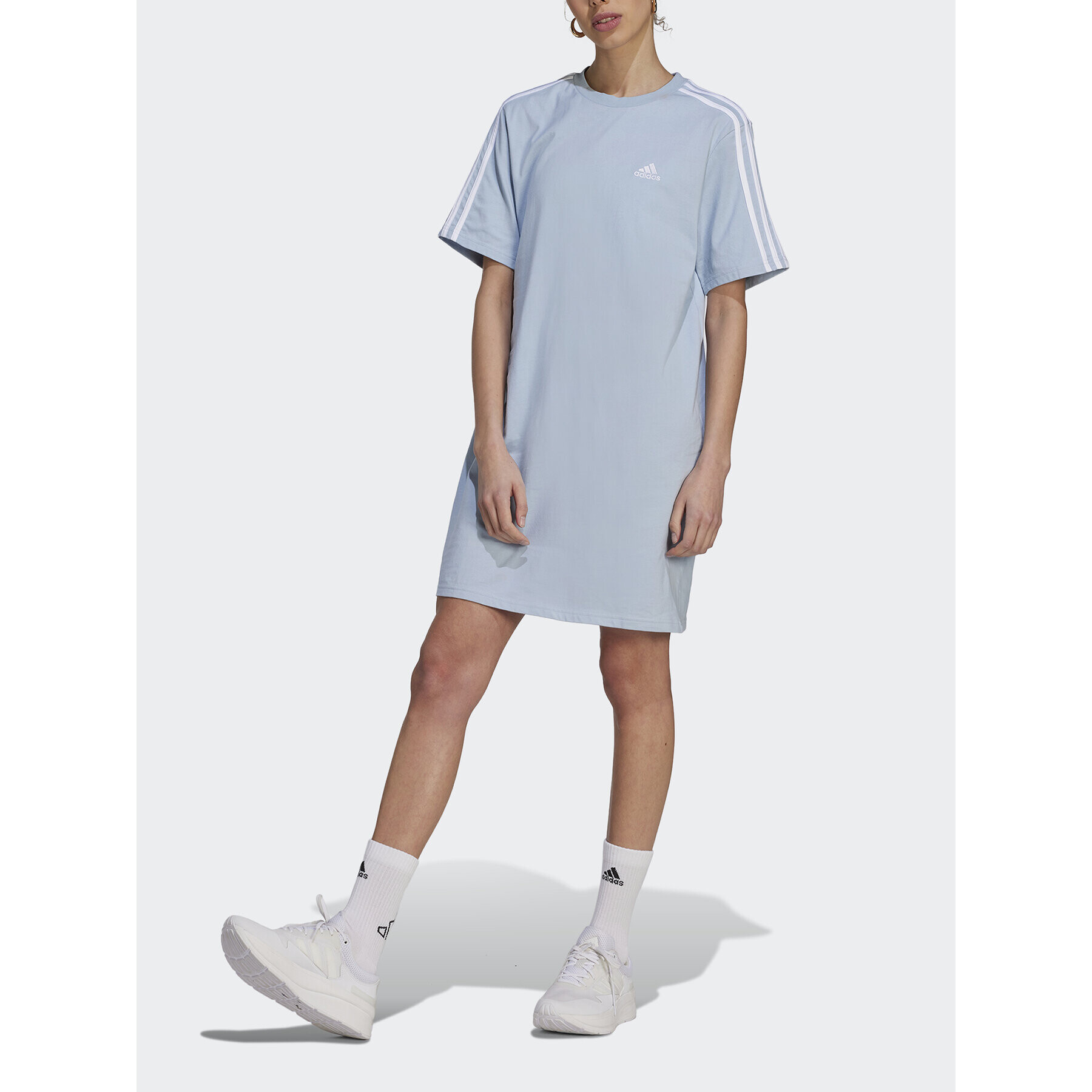 adidas Rochie de zi Essentials 3-Stripes Single Jersey Boyfriend Tee Dress IL3315 Albastru Loose Fit - Pled.ro