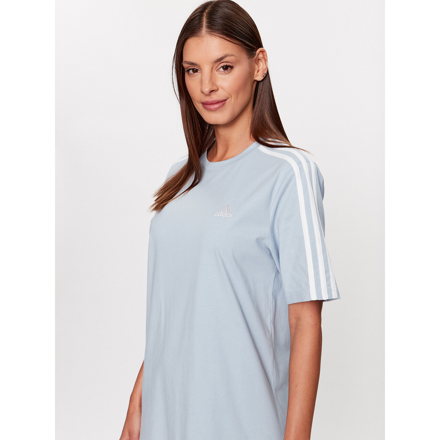 adidas Rochie de zi Essentials 3-Stripes Single Jersey Boyfriend Tee Dress IL3315 Albastru Loose Fit - Pled.ro