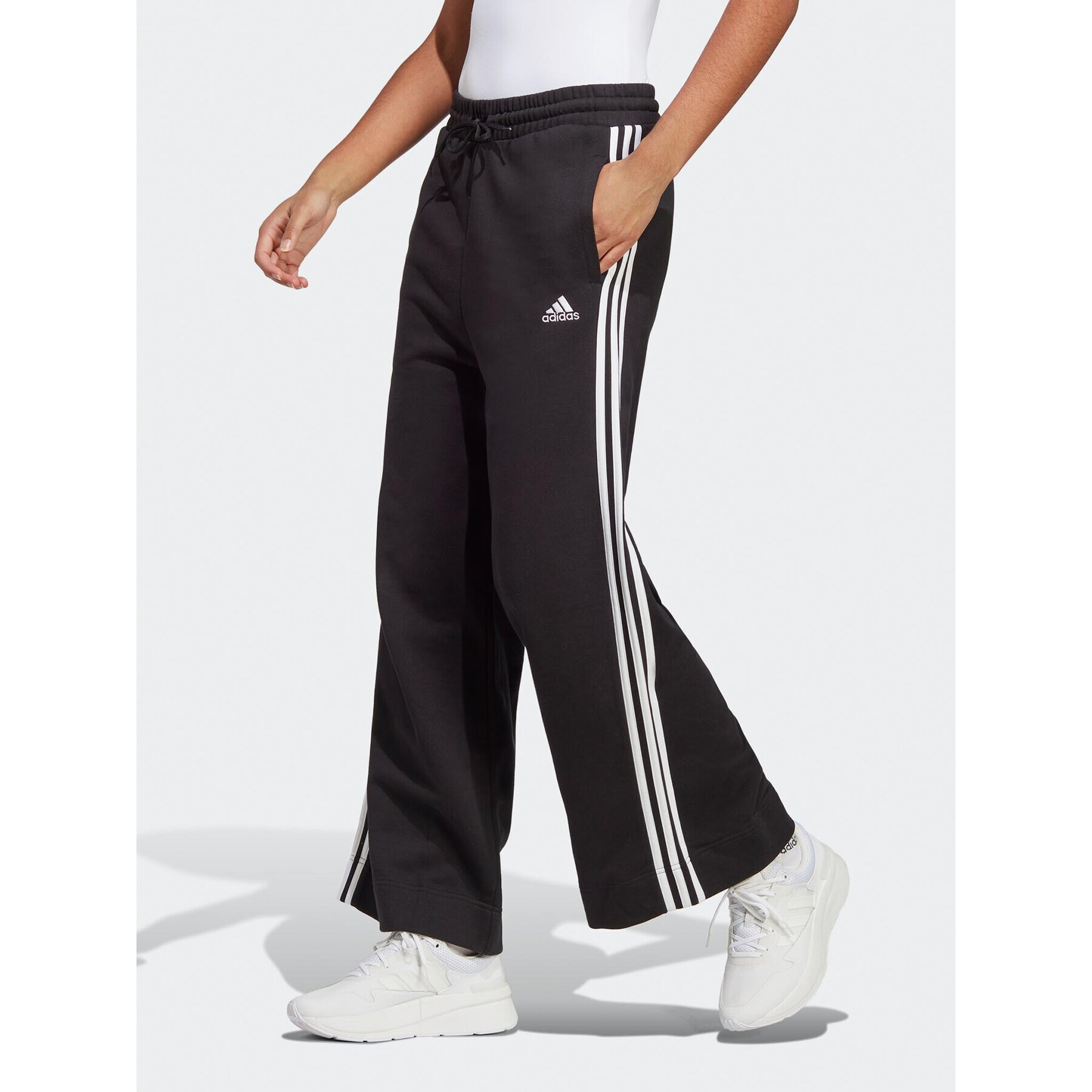 adidas Pantaloni trening Essentials 3-Stripes French Terry Wide Joggers IC8775 Negru Regular Fit - Pled.ro