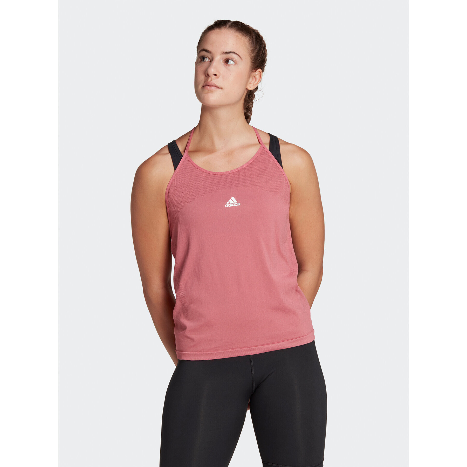 adidas Top AEROKNIT Seamless Loose Tank Top HR7755 Roz Regular Fit - Pled.ro