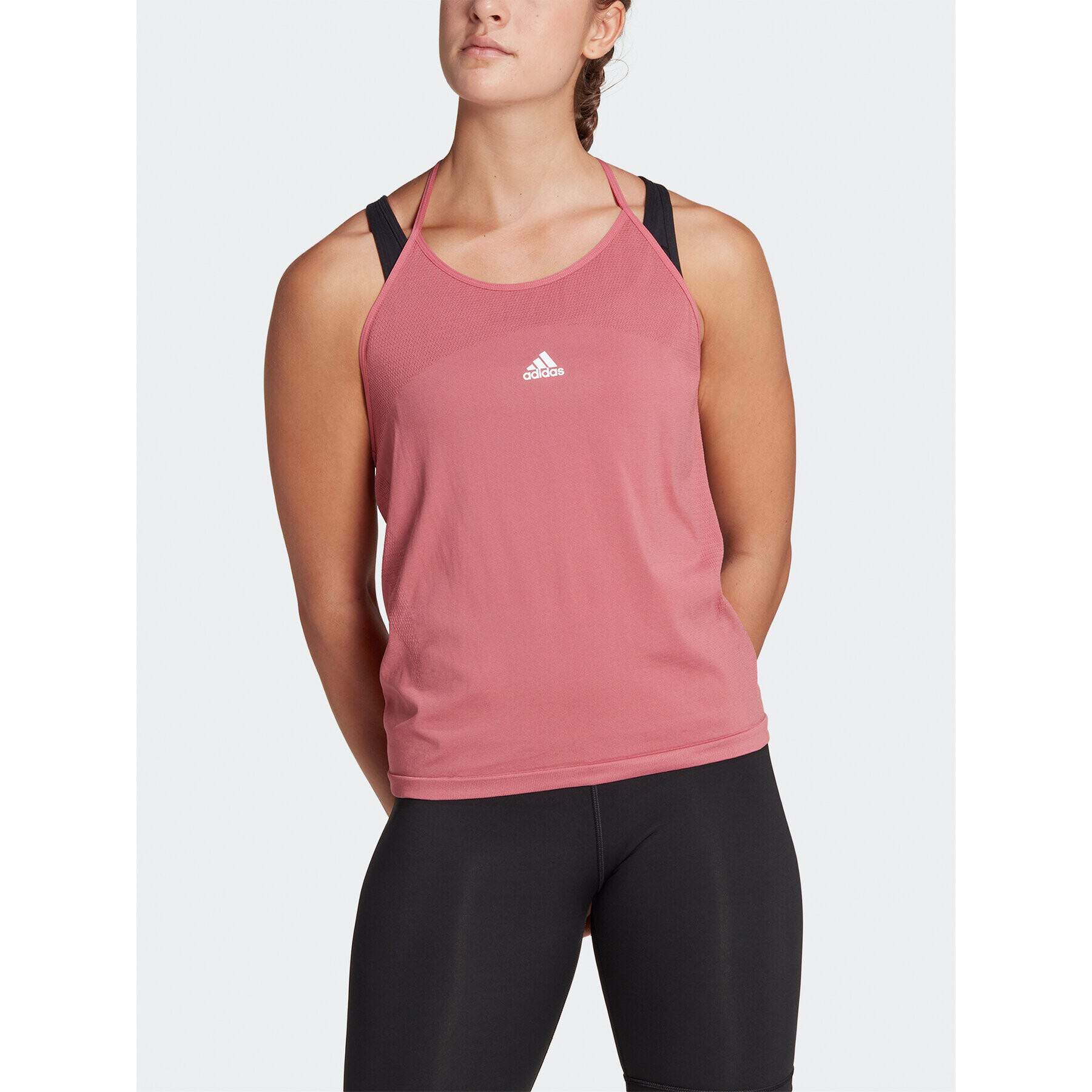 adidas Top AEROKNIT Seamless Loose Tank Top HR7755 Roz Regular Fit - Pled.ro