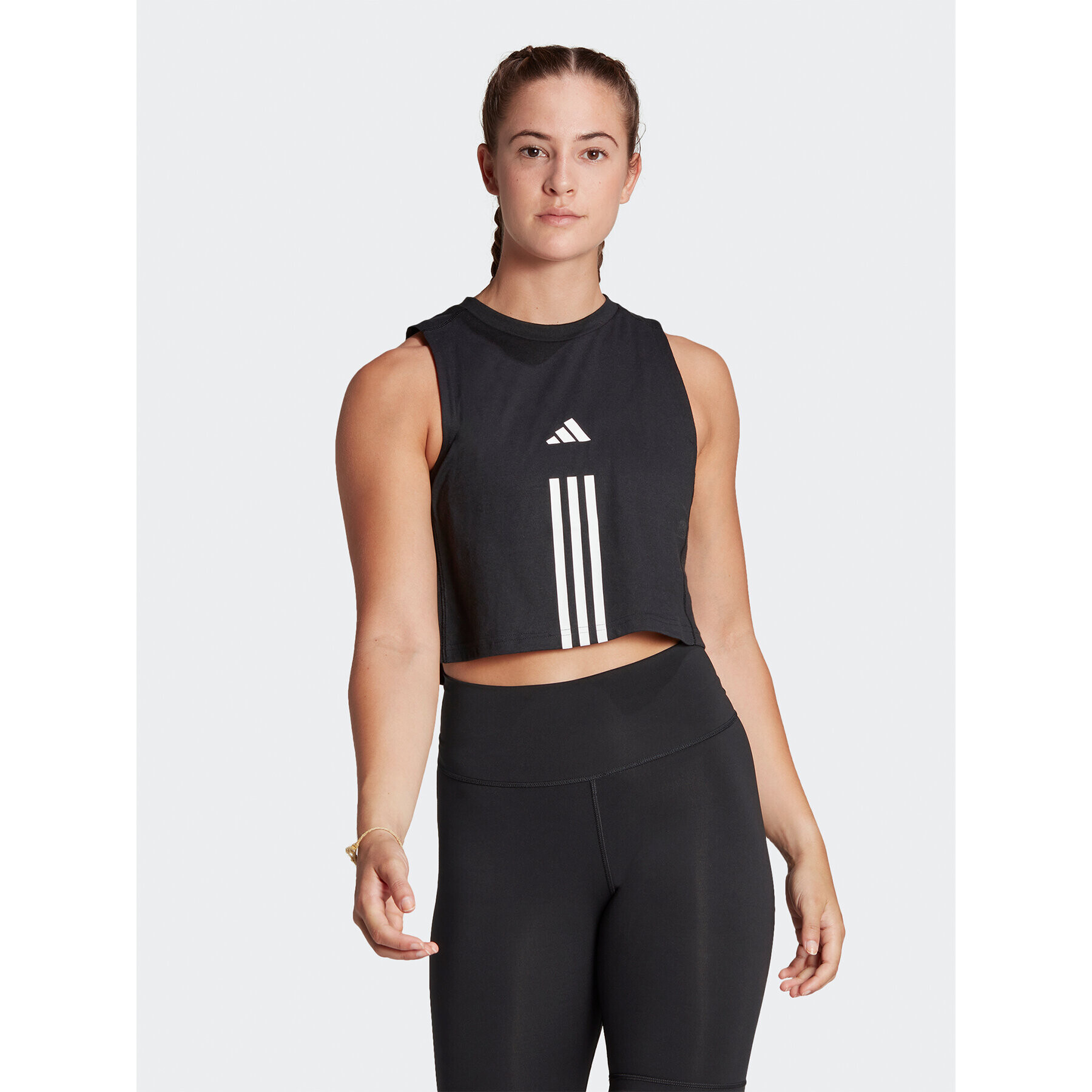 adidas Top Train Essentials Train Cotton 3-Stripes Crop HR7847 Negru Loose Fit - Pled.ro