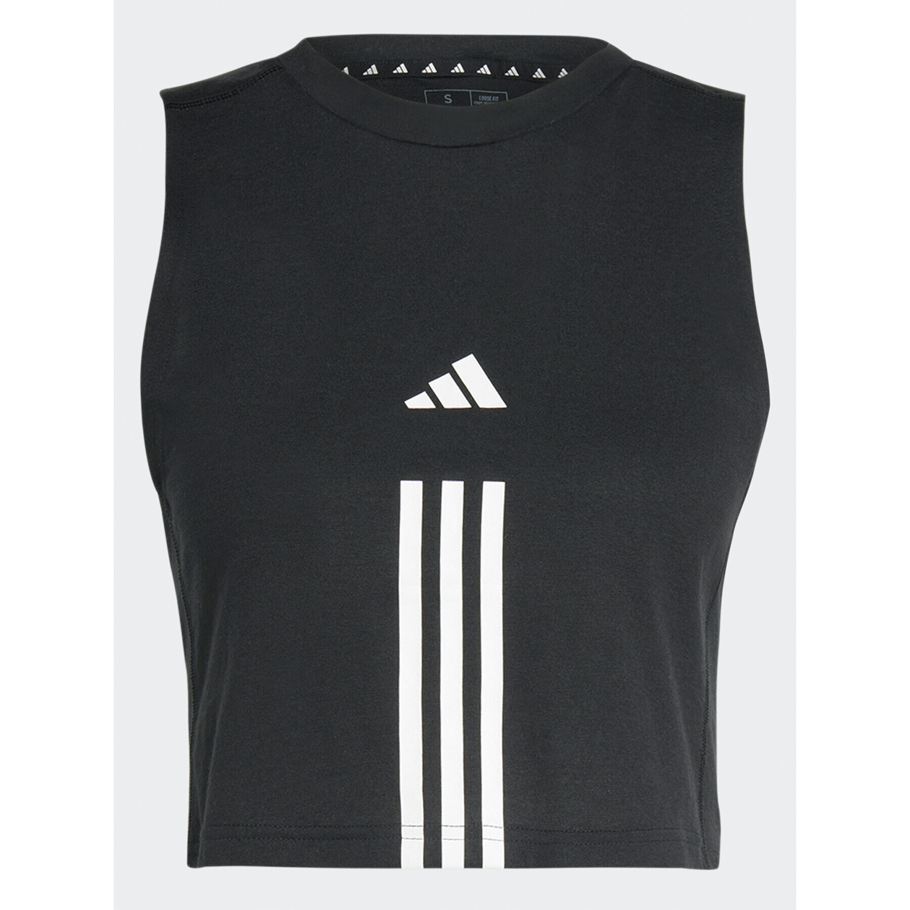 adidas Top Train Essentials Train Cotton 3-Stripes Crop HR7847 Negru Loose Fit - Pled.ro