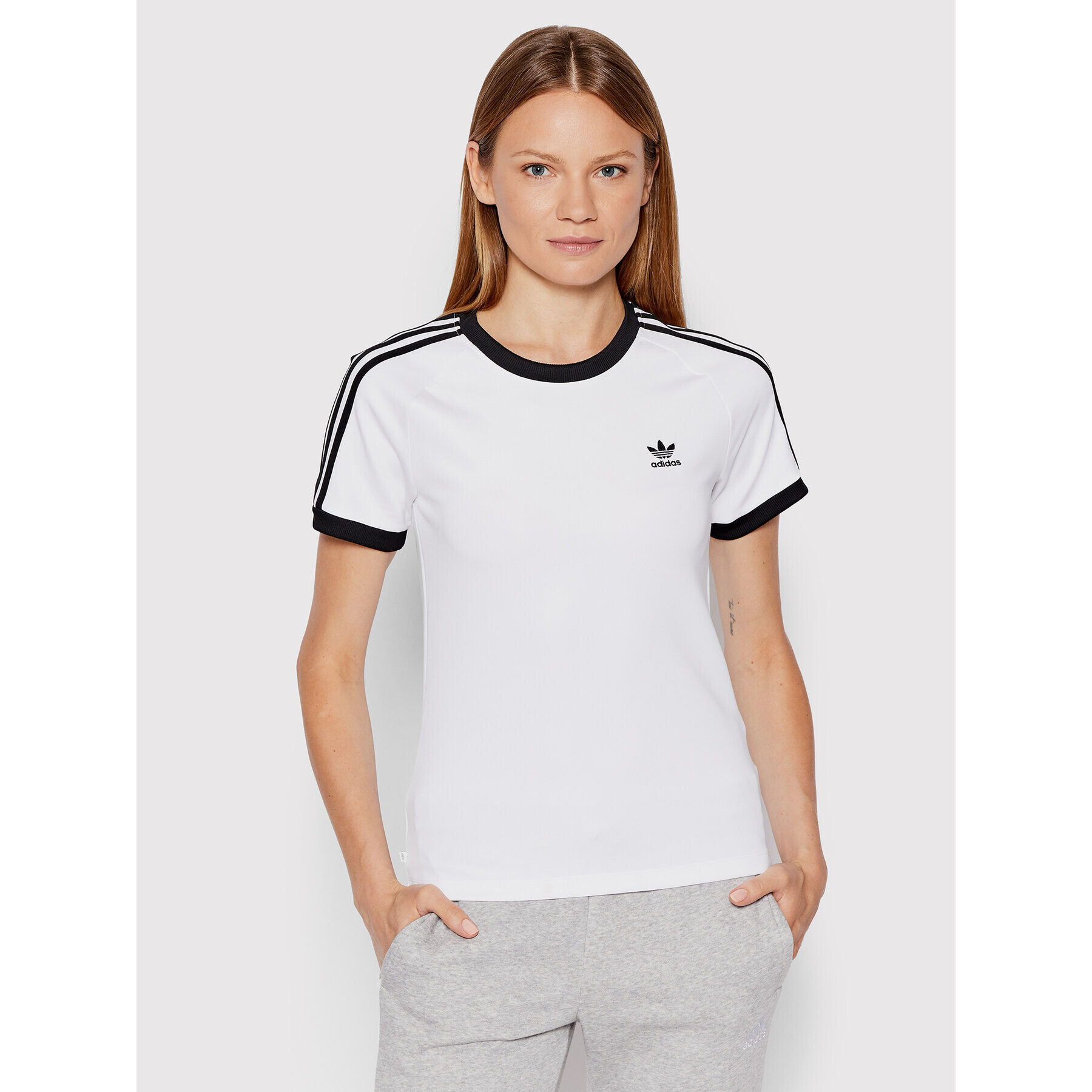 adidas Tricou adicolor Classics 3-Stripes HM6412 Alb Slim Fit - Pled.ro