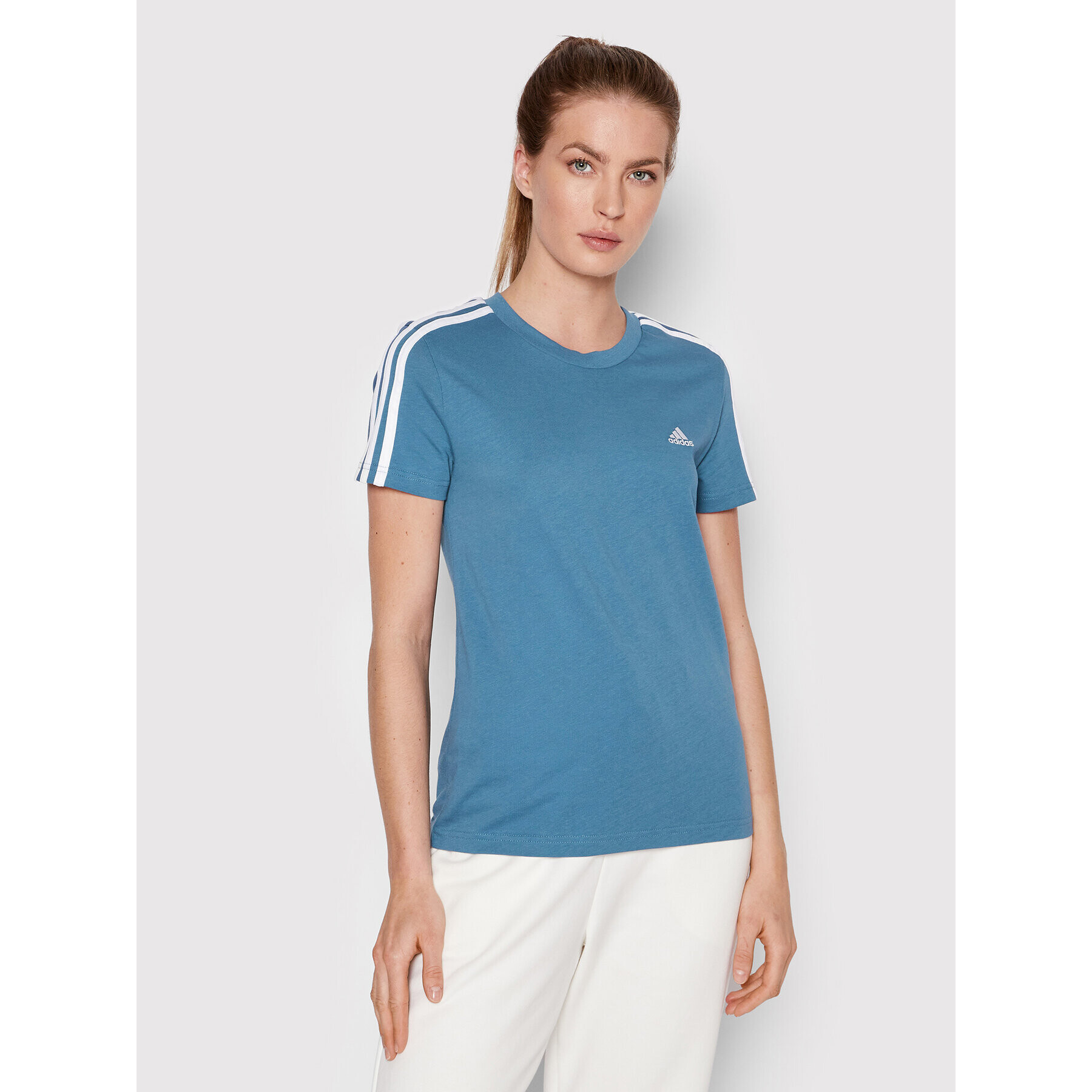 adidas Tricou Essentials 3-Stripes HF7238 Albastru Slim Fit - Pled.ro