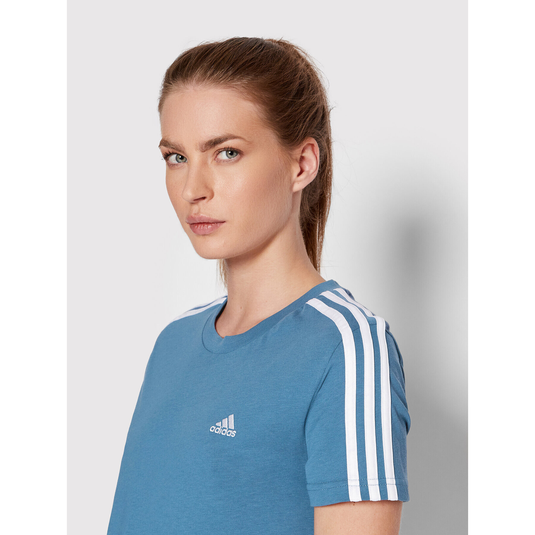 adidas Tricou Essentials 3-Stripes HF7238 Albastru Slim Fit - Pled.ro