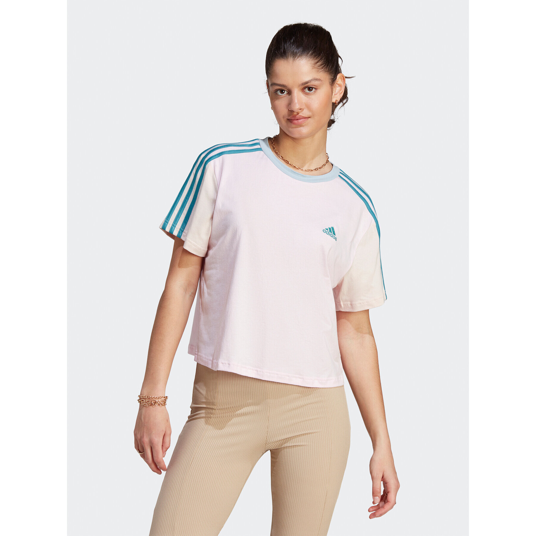 adidas Tricou Essentials 3-Stripes IM0364 Roz Loose Fit - Pled.ro