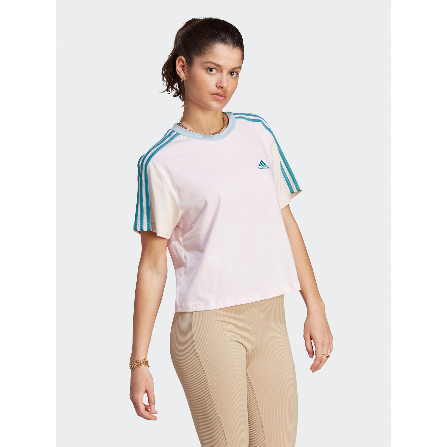 adidas Tricou Essentials 3-Stripes IM0364 Roz Loose Fit - Pled.ro