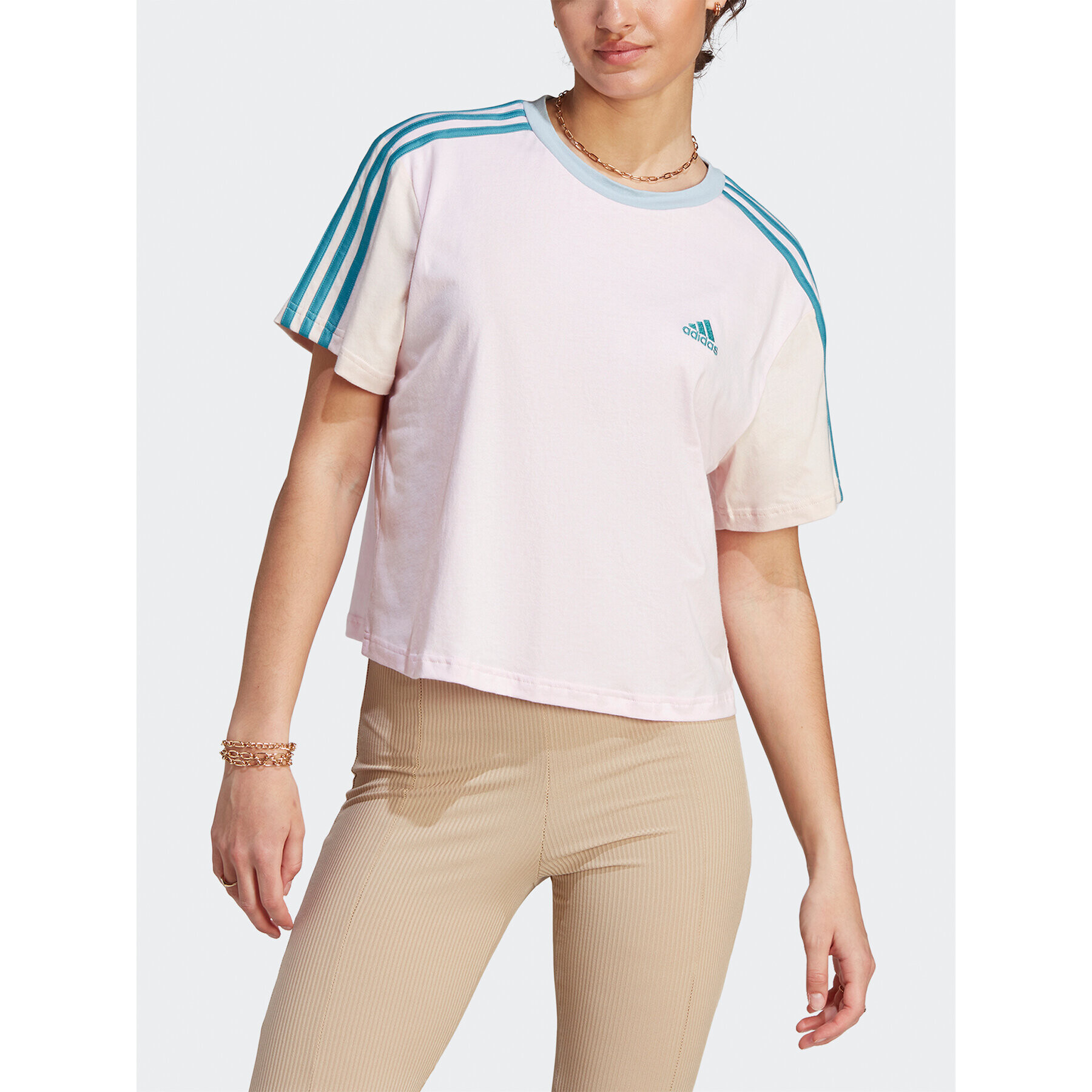 adidas Tricou Essentials 3-Stripes IM0364 Roz Loose Fit - Pled.ro