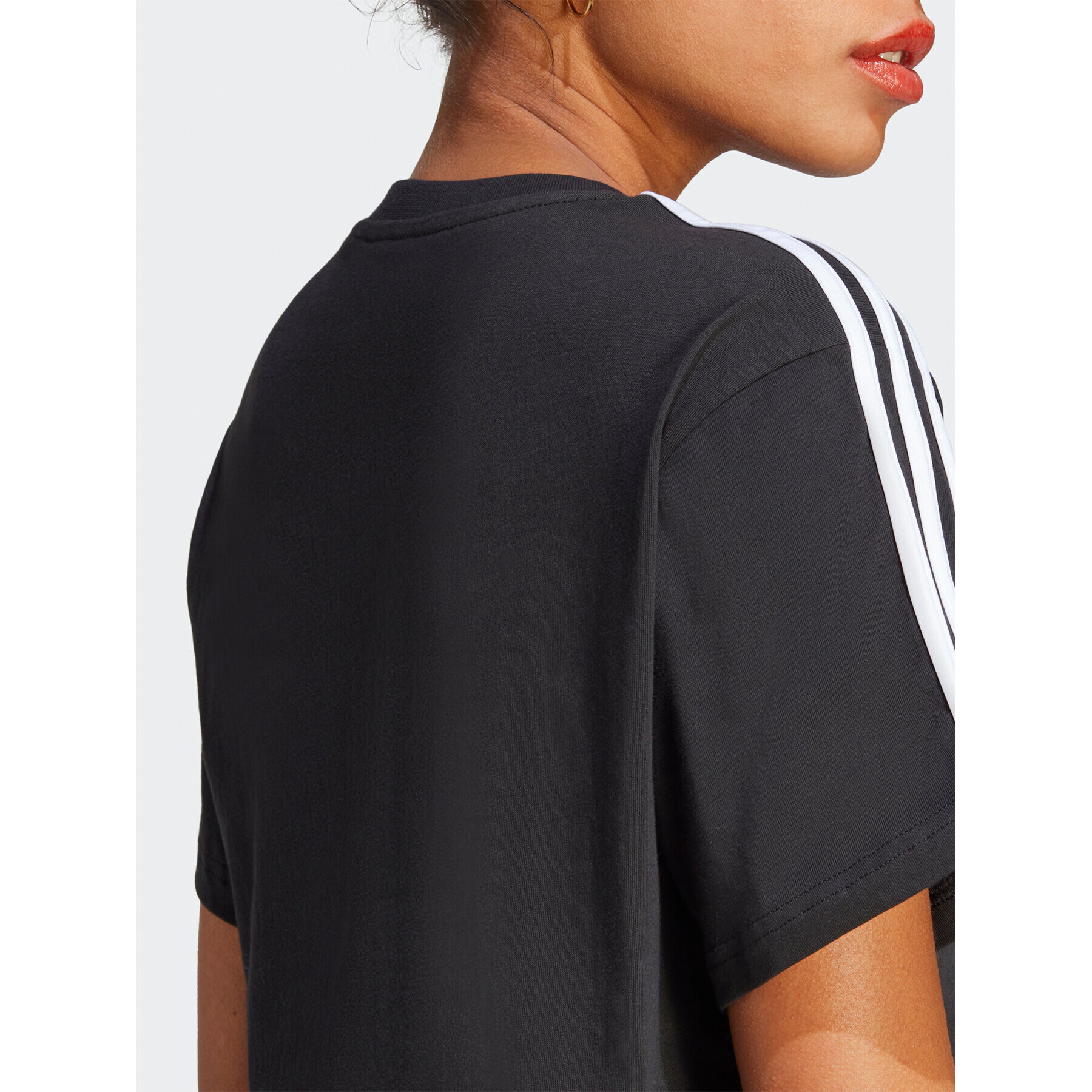 adidas Tricou Essentials 3-Stripes Single Jersey Crop Top HR4913 Negru Loose Fit - Pled.ro