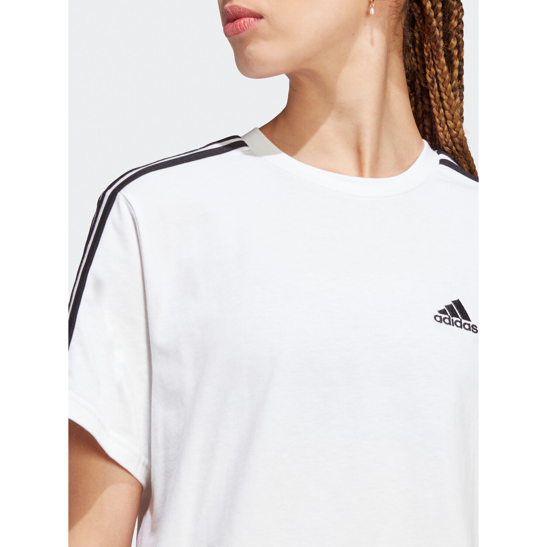 adidas Tricou Essentials 3-Stripes Single Jersey Crop Top HR4915 Alb Loose Fit - Pled.ro