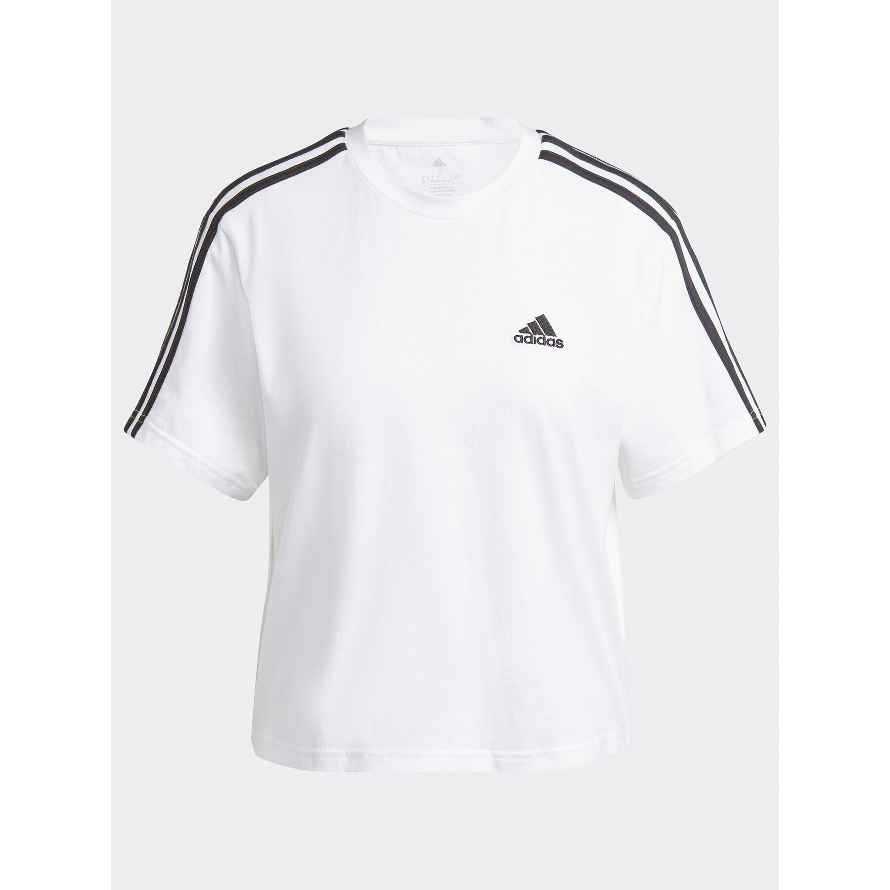 adidas Tricou Essentials 3-Stripes Single Jersey Crop Top HR4915 Alb Loose Fit - Pled.ro