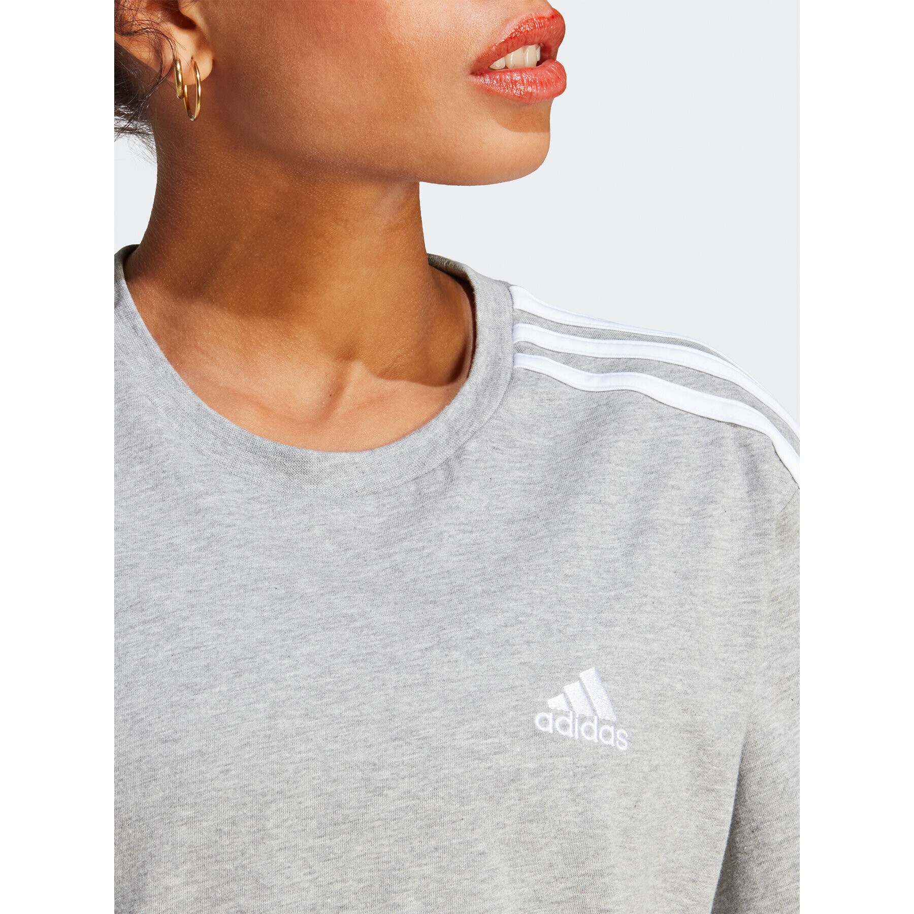 adidas Tricou Essentials 3-Stripes Single Jersey Crop Top HR4916 Gri Loose Fit - Pled.ro