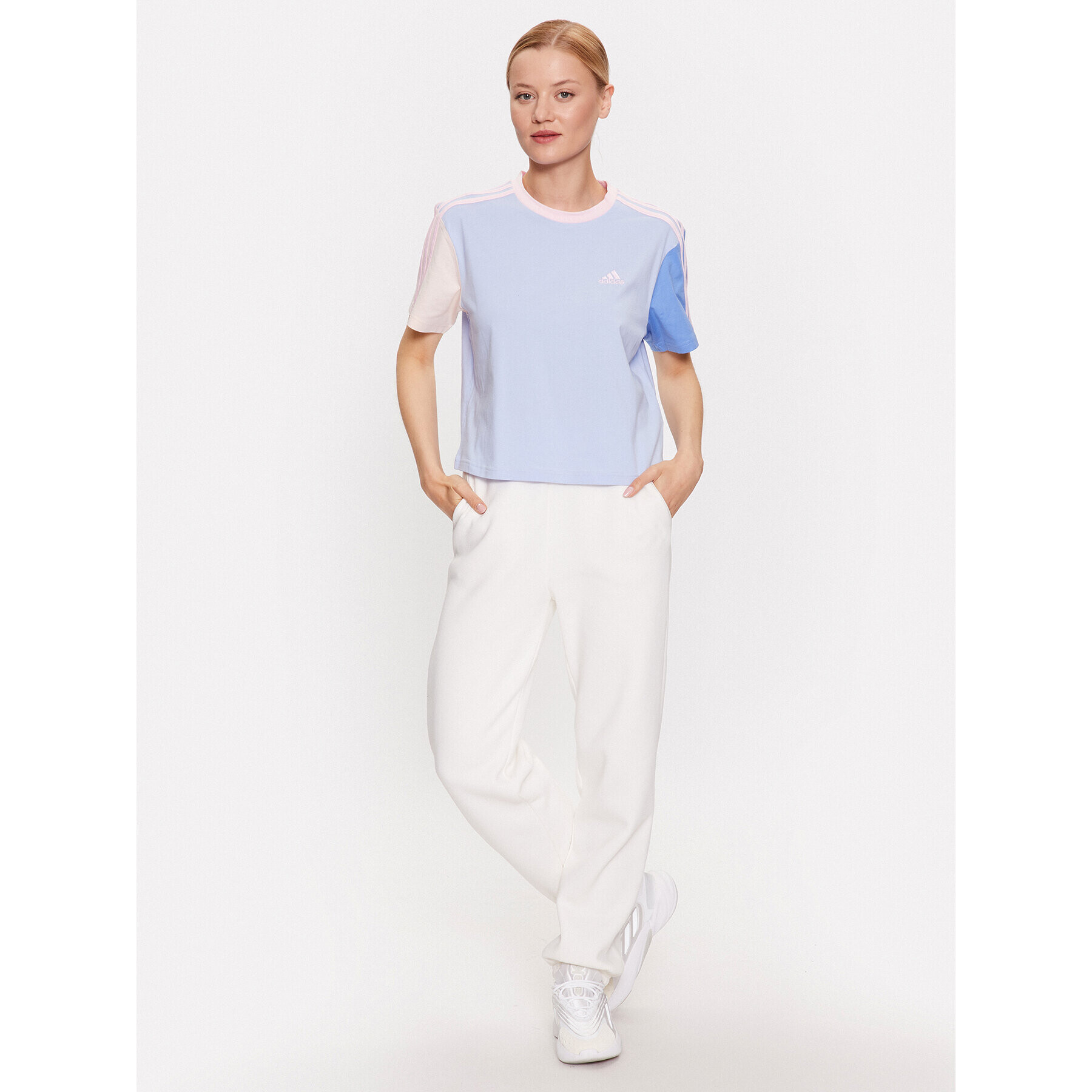 adidas Tricou Essentials 3-Stripes Single Jersey Crop Top IC1472 Albastru Loose Fit - Pled.ro