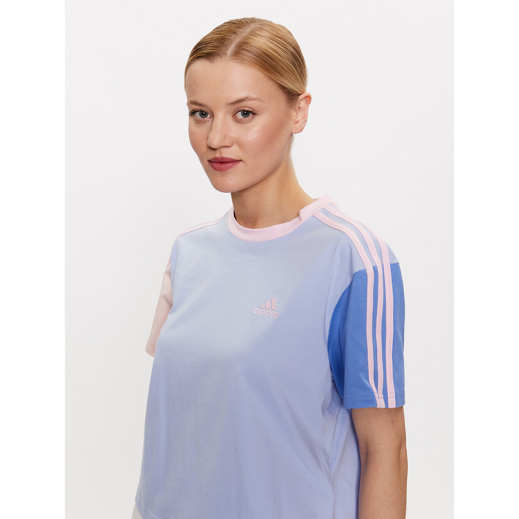 adidas Tricou Essentials 3-Stripes Single Jersey Crop Top IC1472 Albastru Loose Fit - Pled.ro