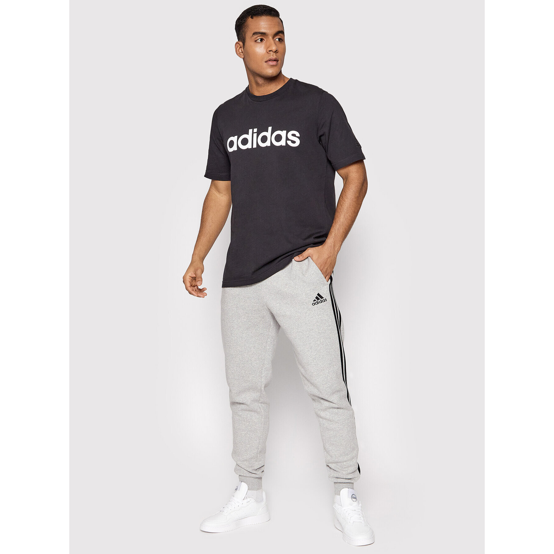 adidas Tricou Essentials Embroidered Linear Logo GL0057 Negru Regular Fit - Pled.ro