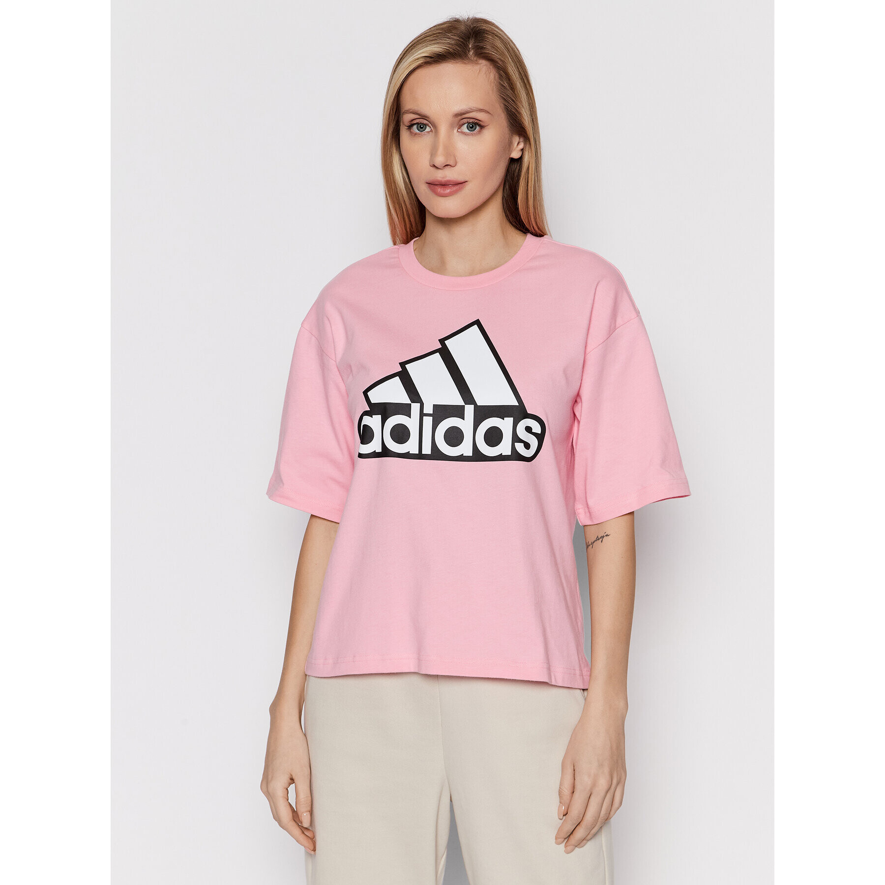 adidas Tricou Essentials Logo HC9184 Roz Loose Fit - Pled.ro