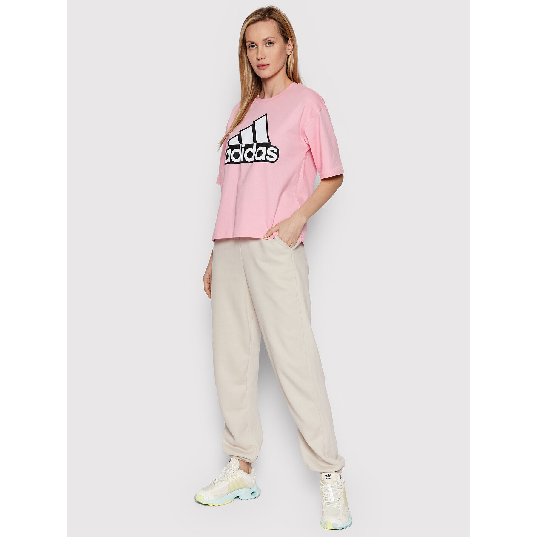 adidas Tricou Essentials Logo HC9184 Roz Loose Fit - Pled.ro