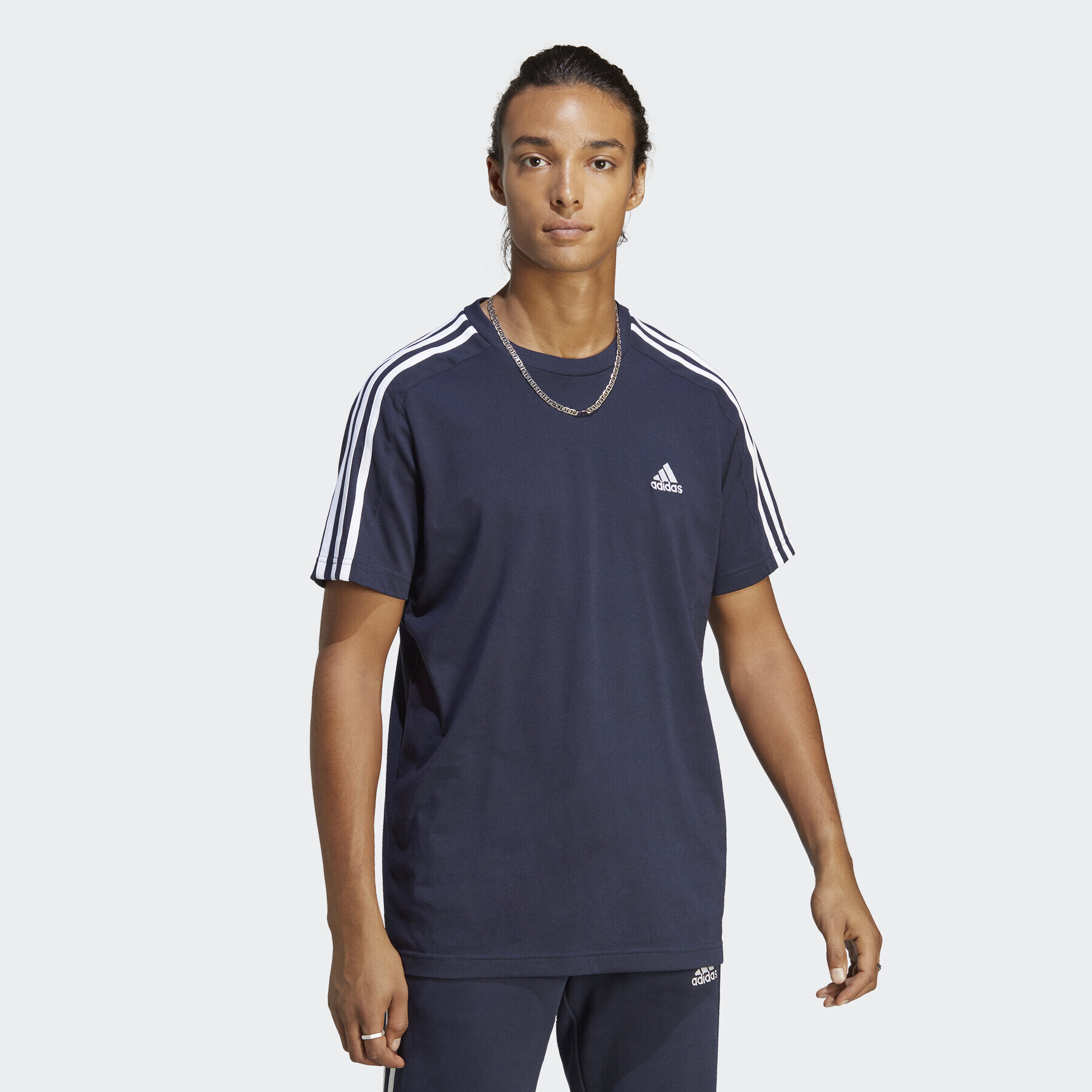 adidas Tricou Essentials Single Jersey 3-Stripes T-Shirt IC9335 Albastru Regular Fit - Pled.ro