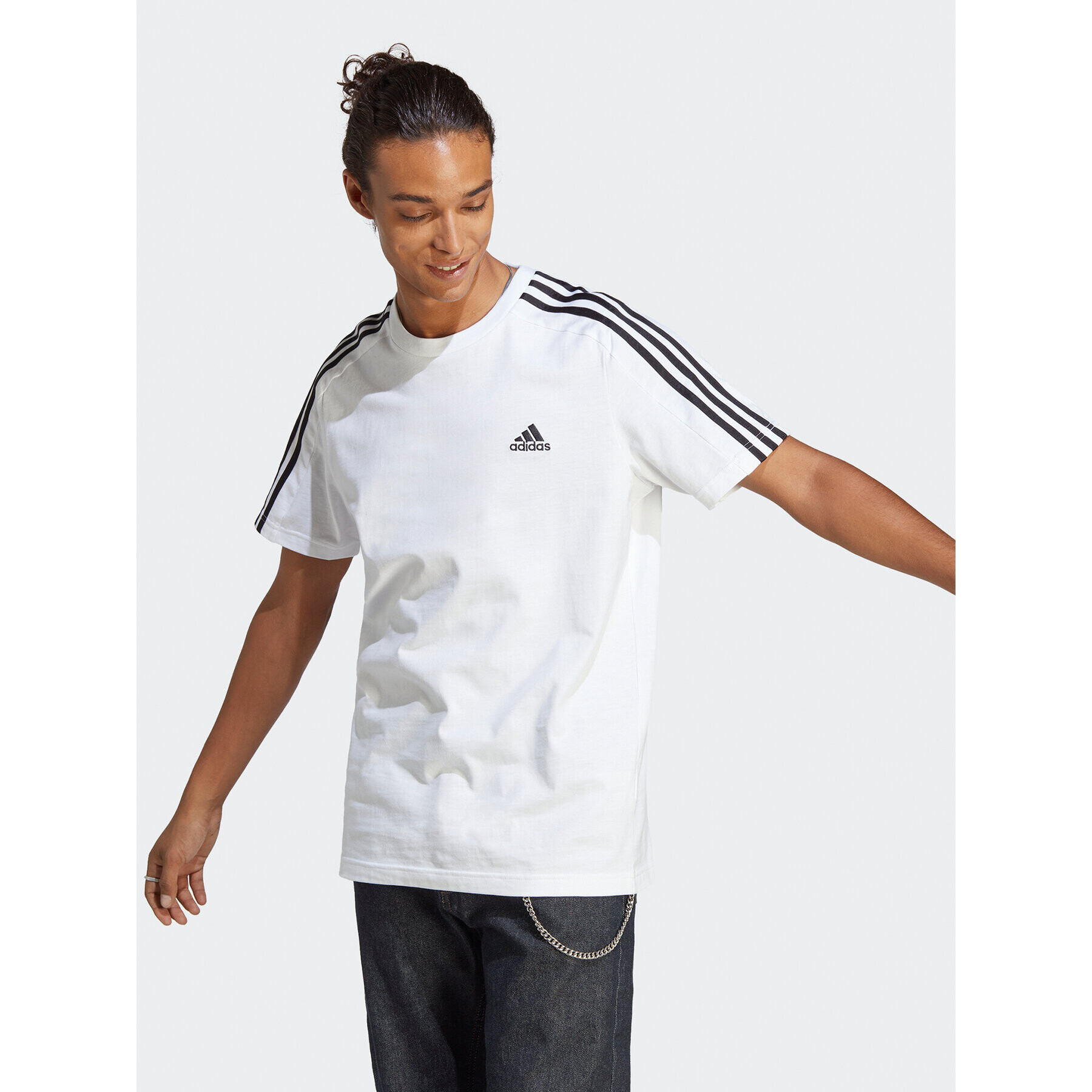 adidas Tricou Essentials Single Jersey 3-Stripes T-Shirt IC9336 Alb Regular Fit - Pled.ro