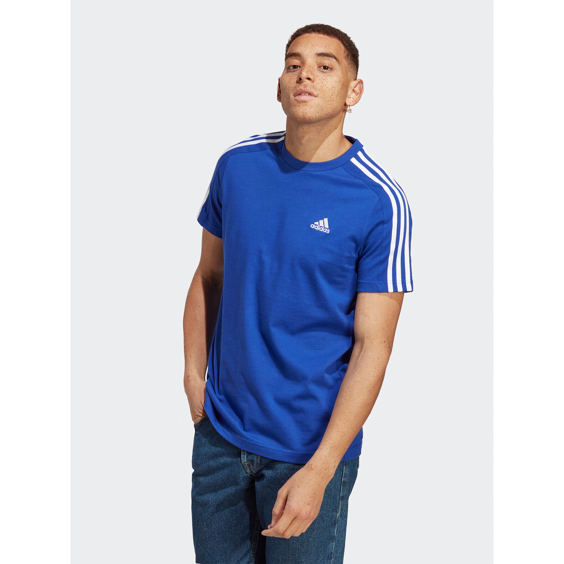 adidas Tricou Essentials Single Jersey 3-Stripes T-Shirt IC9338 Albastru Regular Fit - Pled.ro