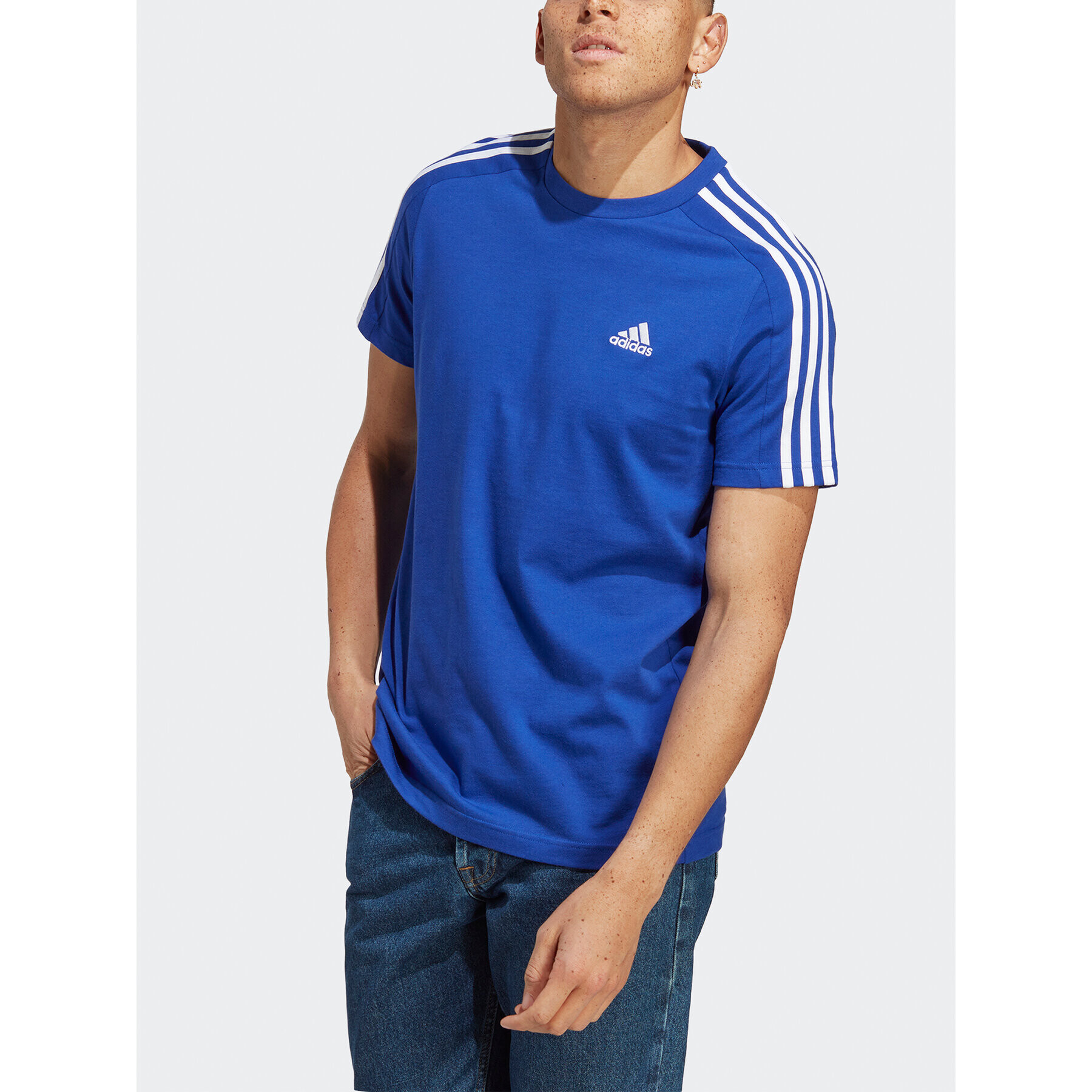 adidas Tricou Essentials Single Jersey 3-Stripes T-Shirt IC9338 Albastru Regular Fit - Pled.ro