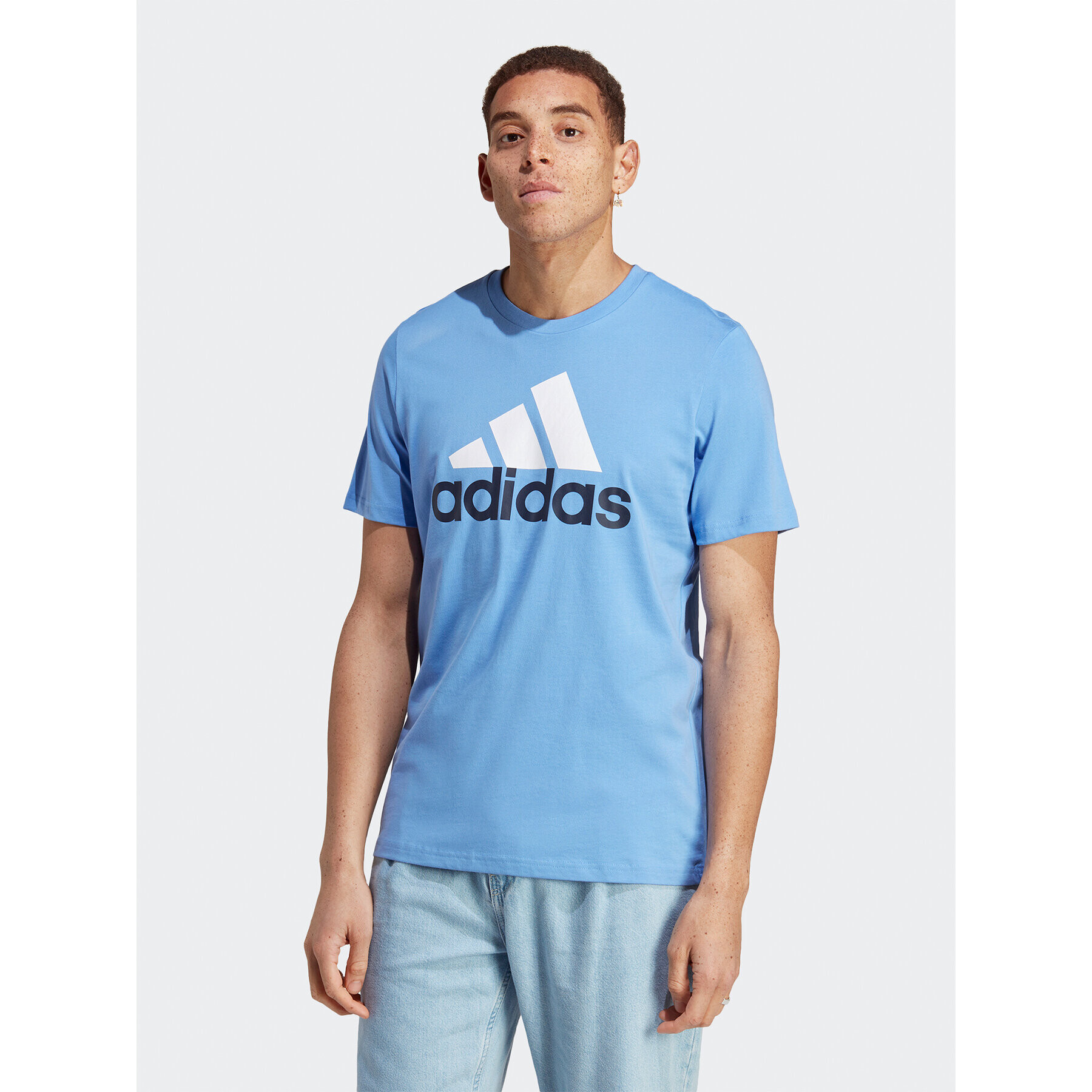 adidas Tricou Essentials Single Jersey Big Logo T-Shirt IC9360 Albastru Regular Fit - Pled.ro