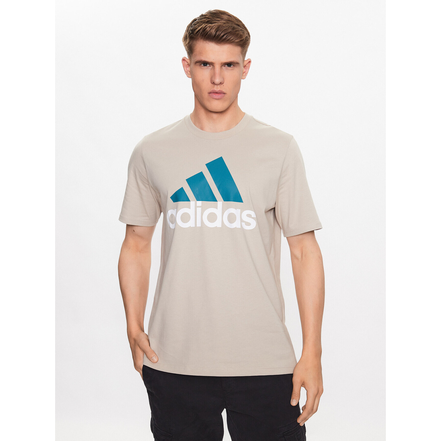 adidas Tricou Essentials Single Jersey Big Logo T-Shirt IJ8575 Bej Regular Fit - Pled.ro