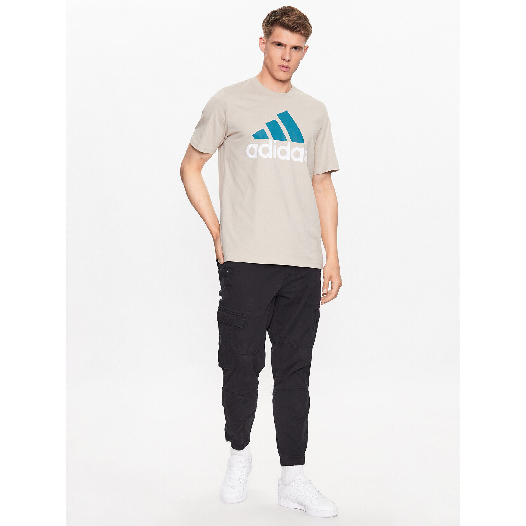 adidas Tricou Essentials Single Jersey Big Logo T-Shirt IJ8575 Bej Regular Fit - Pled.ro