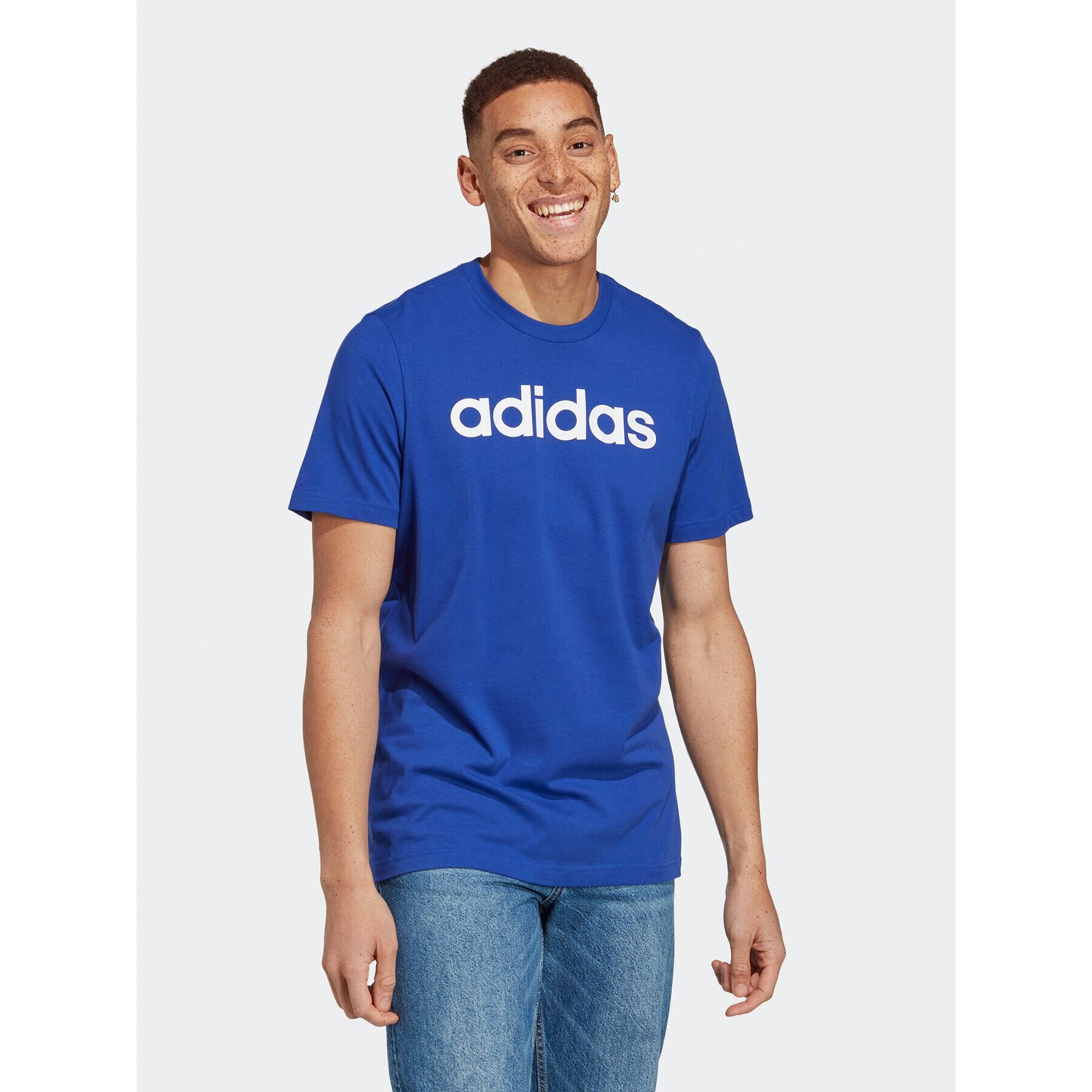 adidas Tricou Essentials Single Jersey Linear Embroidered Logo T-Shirt IC9279 Albastru Regular Fit - Pled.ro