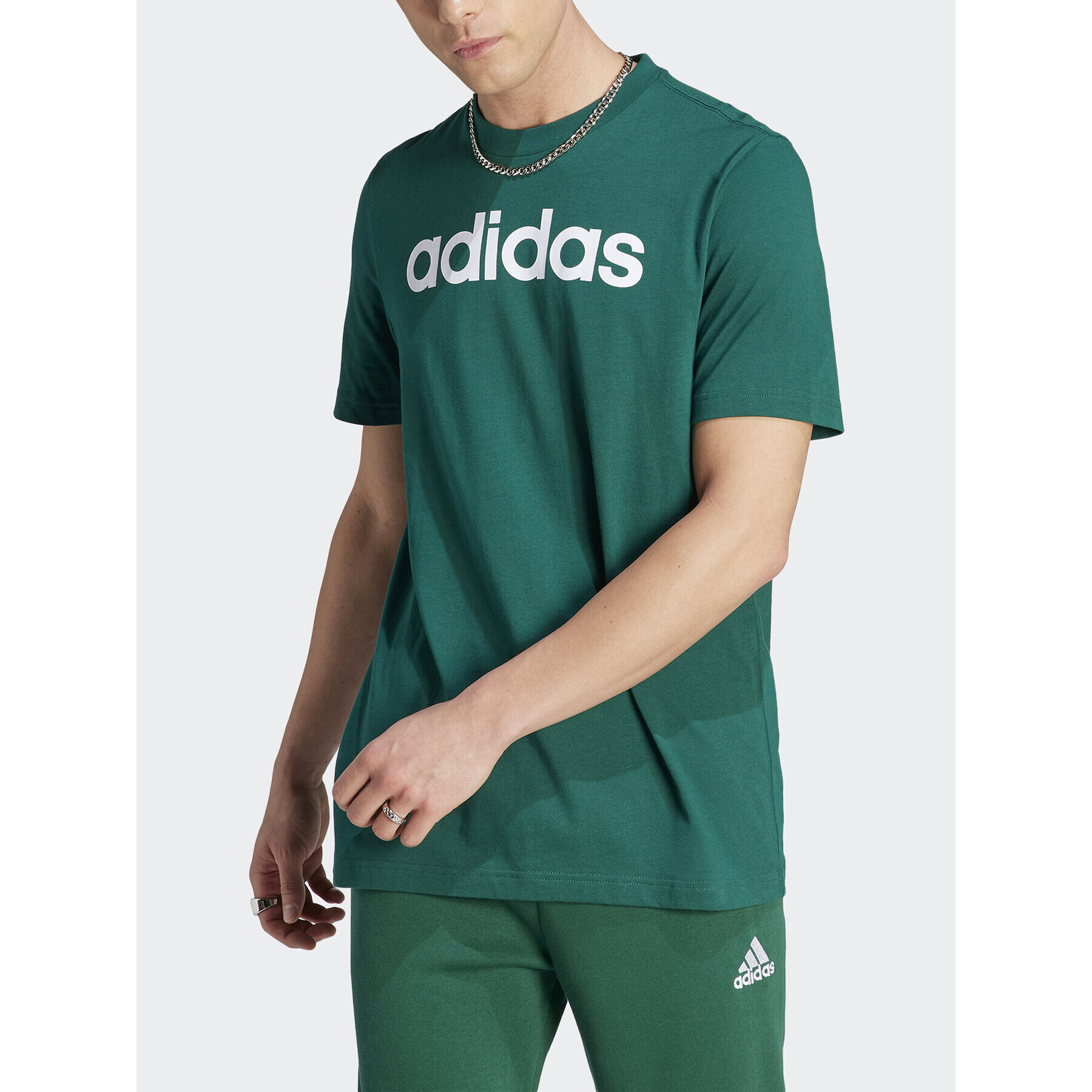 adidas Tricou Essentials Single Jersey Linear Embroidered Logo T-Shirt IJ8658 Verde Regular Fit - Pled.ro